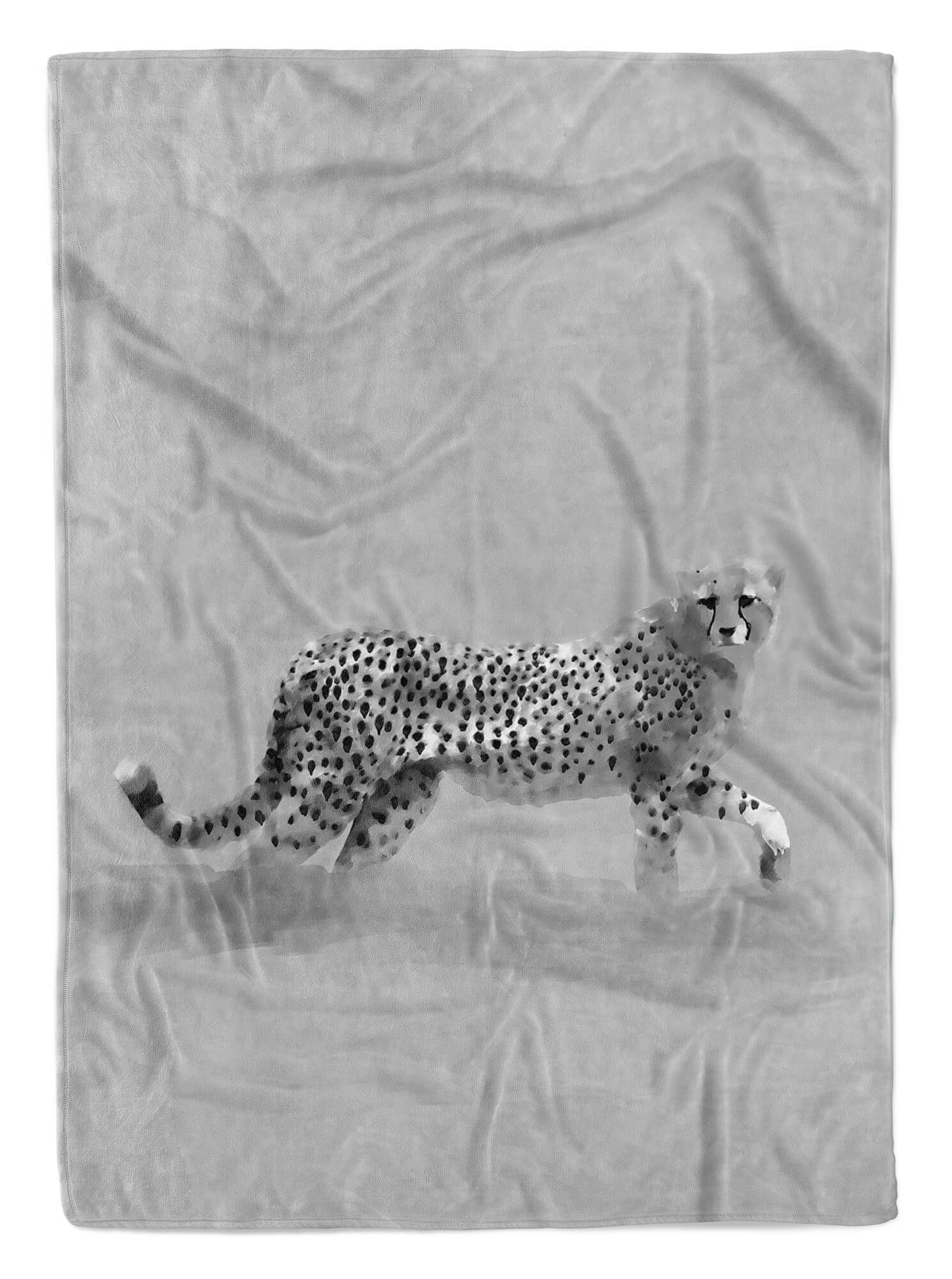 Sinus Art Handtücher Handtuch Strandhandtuch Saunatuch Kuscheldecke Grau Gepard Motiv Kunstvoll, Baumwolle-Polyester-Mix (1-St), Handtuch