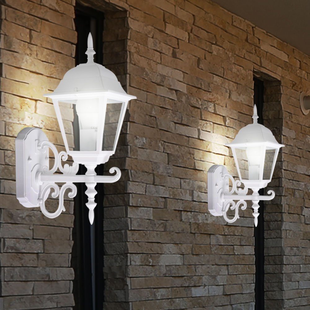etc-shop Außen-Wandleuchte, Leuchtmittel Glas Alu Außen Lampe Set Wand weiß Fassaden im Warmweiß, inklusive, Laterne Beleuchtung