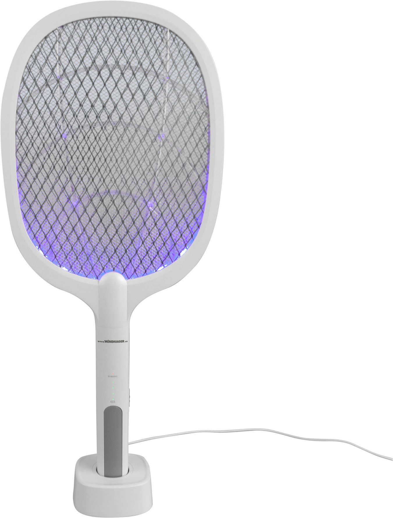 Windhager Fliegenklatsche elektrisch 2in1, Insektenvernichter durch UV-Licht, Fliegenfänger aufladbar, Lichtfalle inkl. Halterung und USB Ladekabel