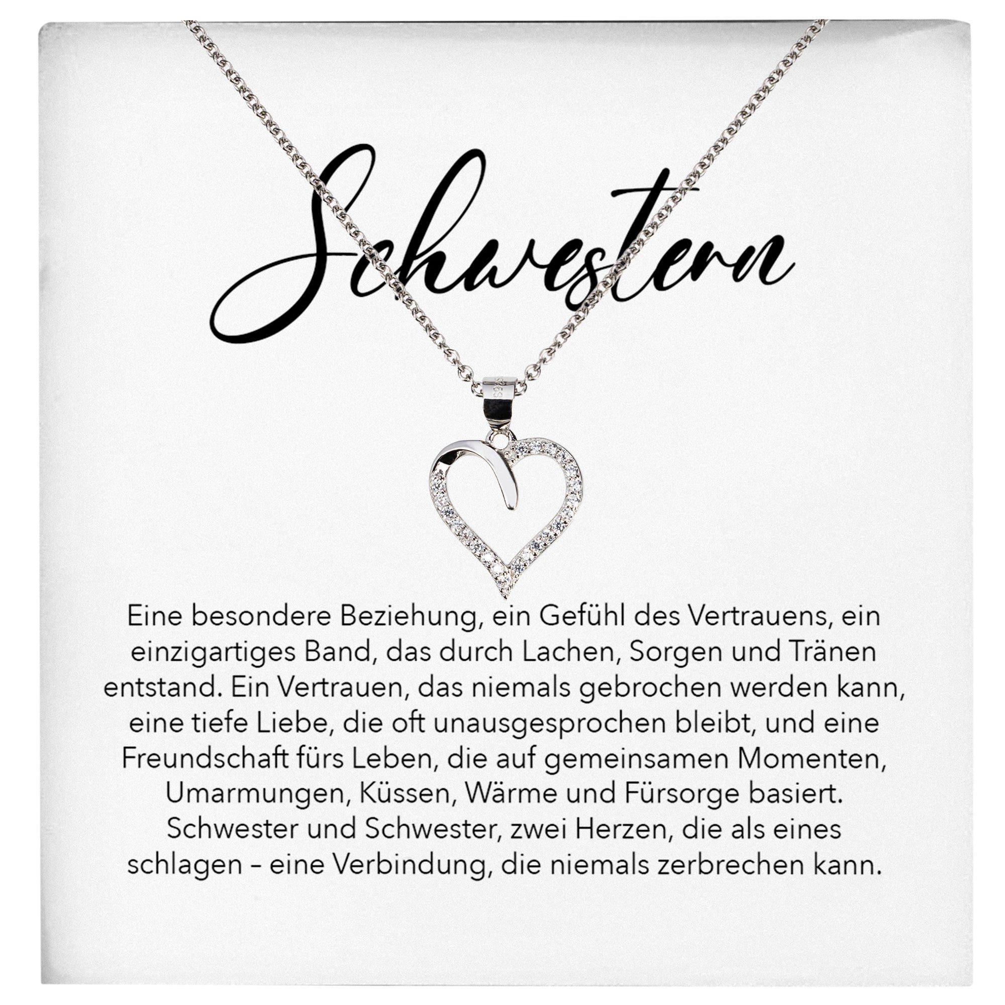 Schmuckset Schwester Geschenk Geburtstag Frauen Mädchen Herz Halskette Collier