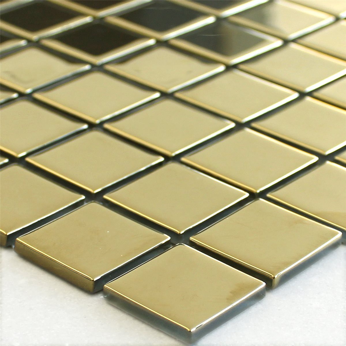 Mosafil Mosaikfliesen Glasmosaik Fliesen Alvor, Glas 32.700x30.200, gold, Verlegefertig auf ein Netz geklebt