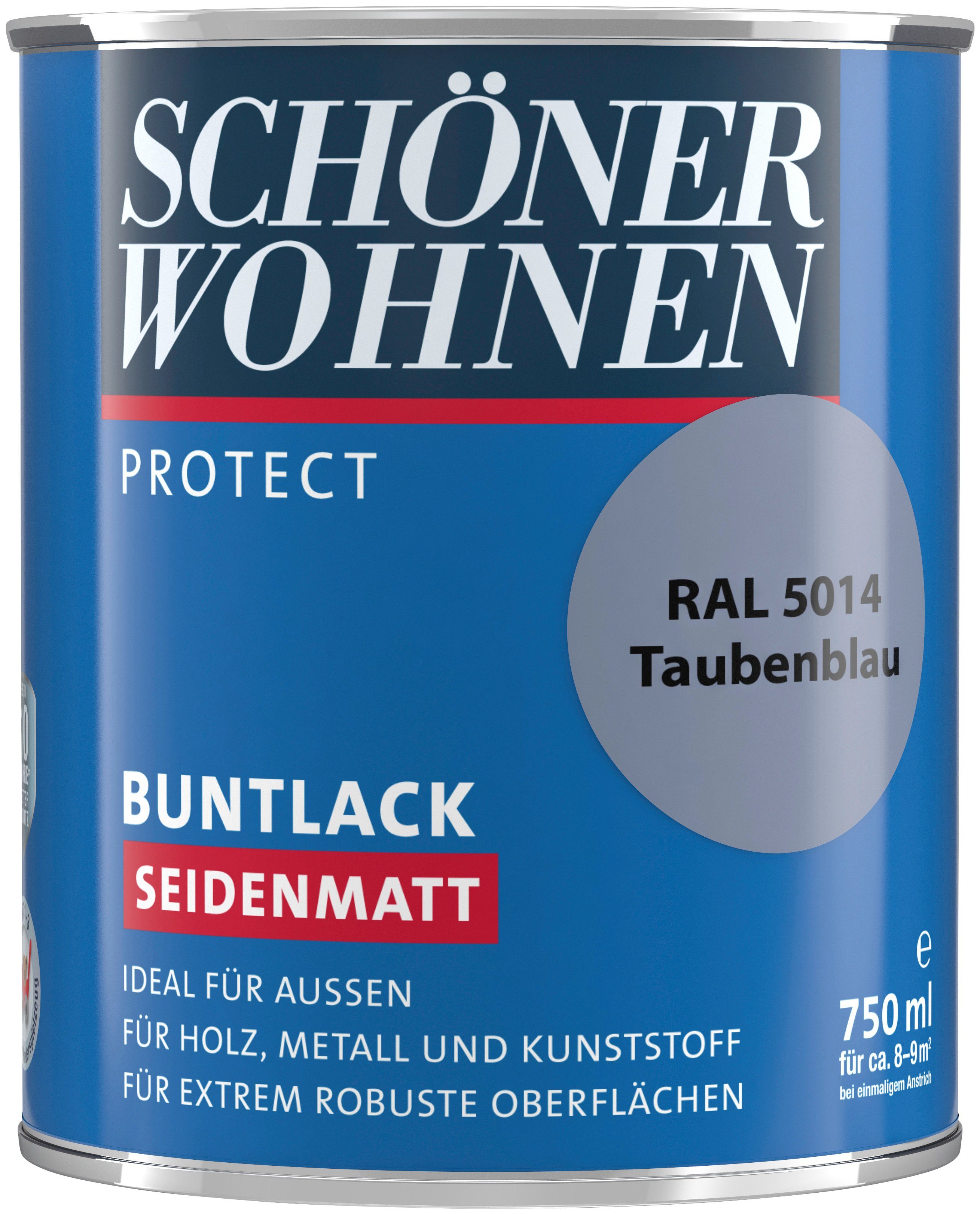SCHÖNER Buntlack, ml, RAL außen ideal seidenmatt, Protect WOHNEN 750 5014, Lack für taubenblau FARBE