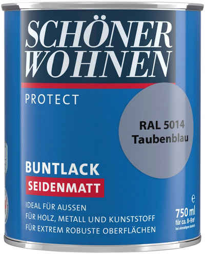 SCHÖNER WOHNEN FARBE Lack Protect Buntlack, 750 ml, taubenblau RAL 5014, seidenmatt, ideal für außen