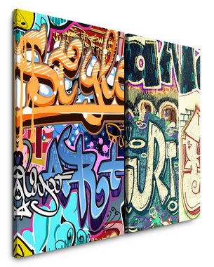 Sinus Art Leinwandbild 2 Bilder je 60x90cm Streetart Graffiti Tags Wand Berlin Jugend HipHop