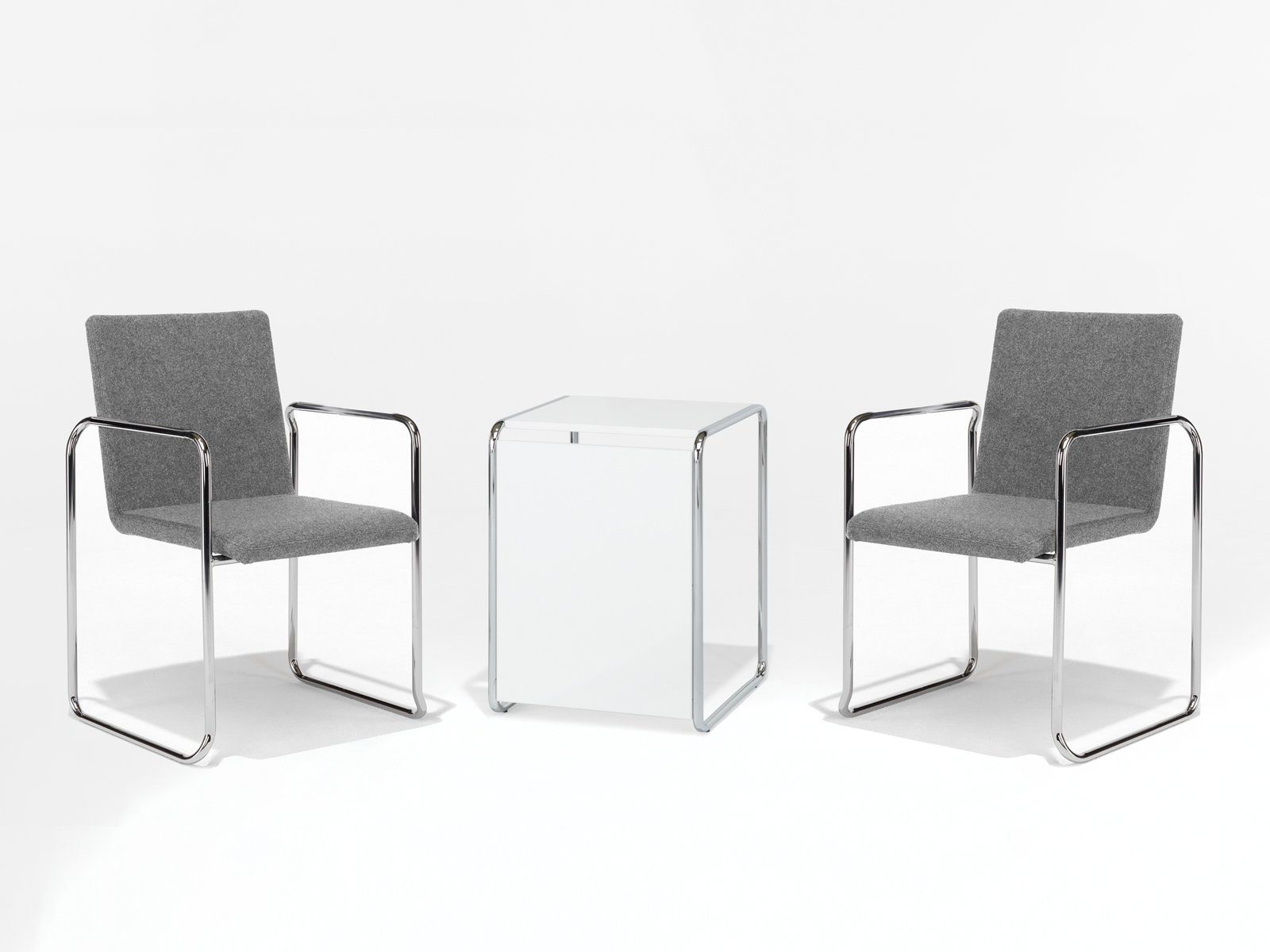 Mauser Sitzkultur Bauhaus-stil, Armlehne-n, Grau Polster mit Konferenzstuhl Freischwinger, Schwingstuhl