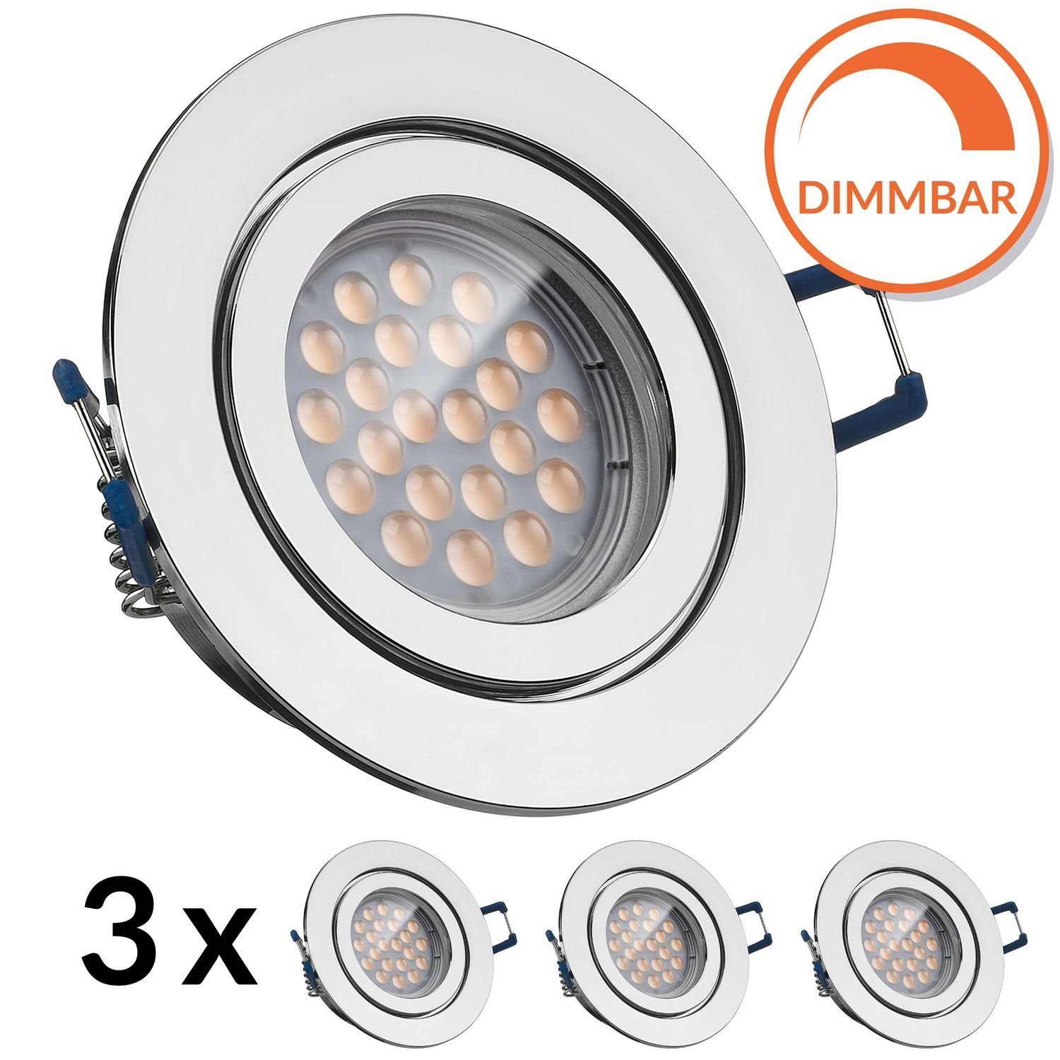 230V Chrom glänzend 7W IP44 / LED Bad Einbaustrahler Aqua44-Q Dimmbar 