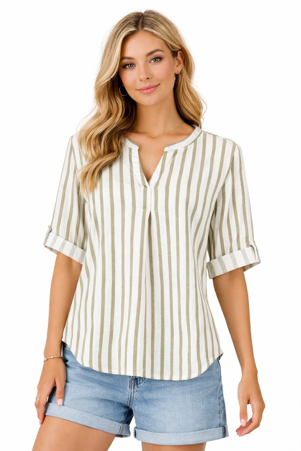 Eight2Nine Hemdbluse Eight2nine Damen Leinen Bluse atmungsaktiv Kurzarmbluse Sommer Urlaub