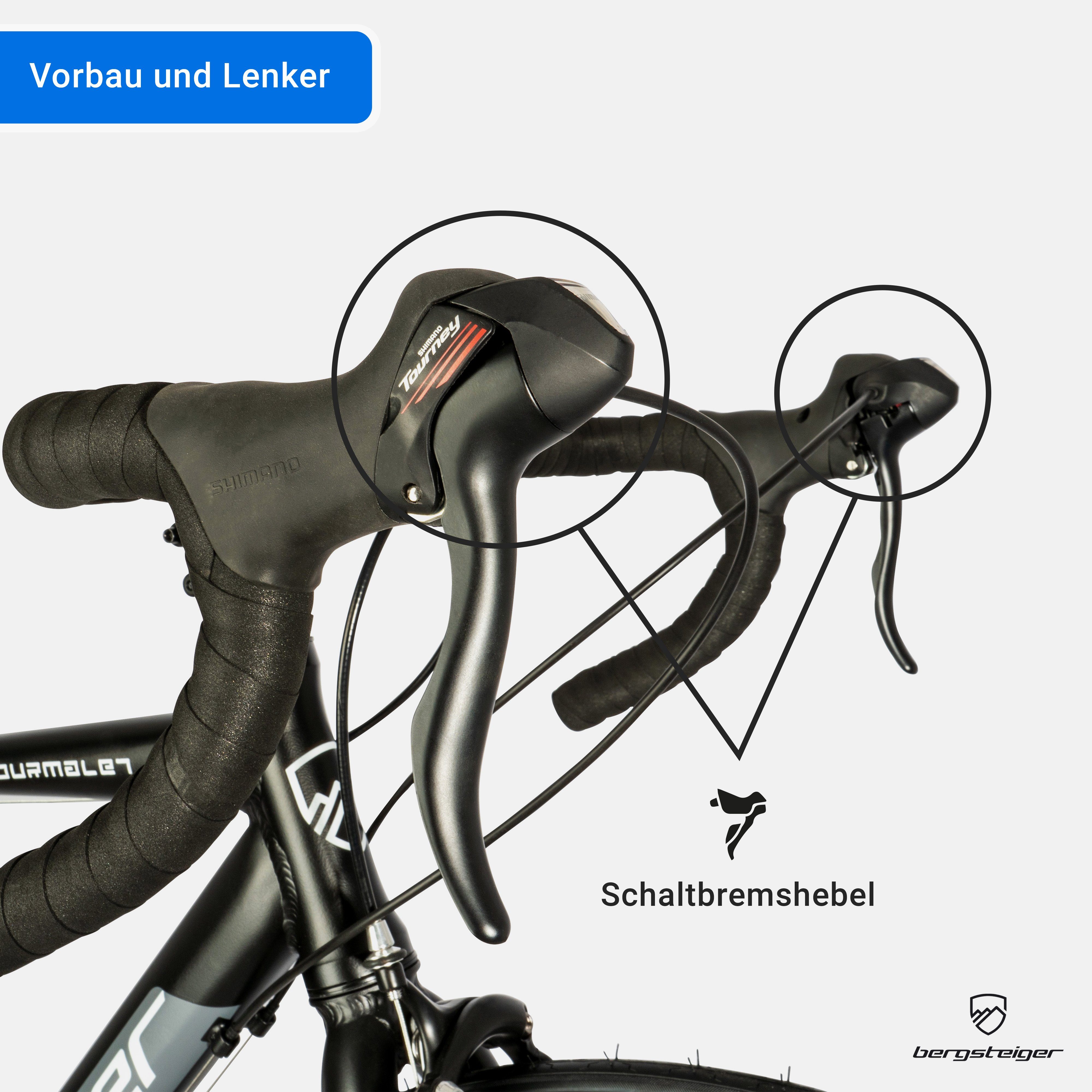 bergsteiger Rennrad Tourmalet 28 Zoll, Alu Gravelbike 14 Gang-Schaltung, Damen, Herren, 14 Gang, Kettenschaltung, Felgenbremse, Gewicht nur 11 kg – Bild 4 von 5