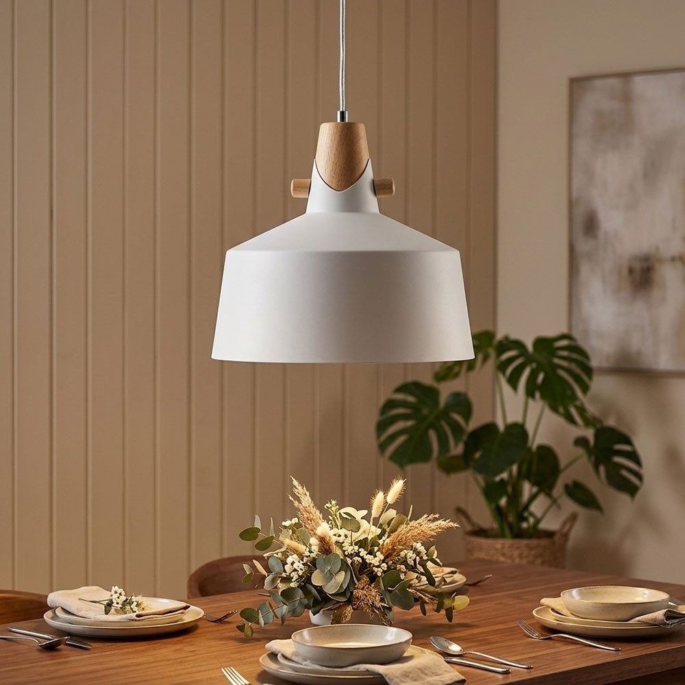 GLOBO LIGHTING LED Pendelleuchte, Leuchtmittel inklusive, Warmweiß, LED Hängeleuchte Esstischleuchte Metall Weiß Holzoptik H 150 cm