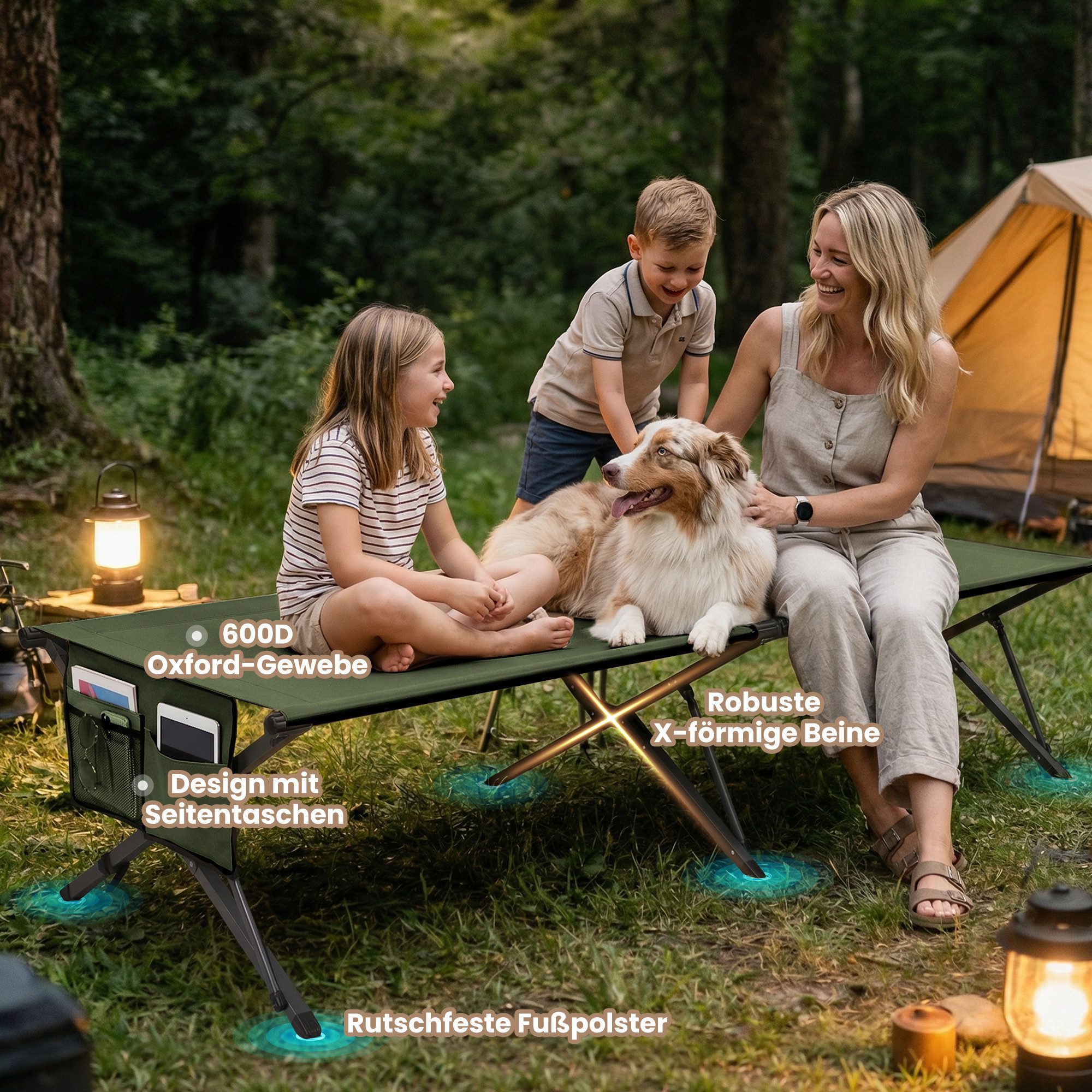 HOMECALL Klappbett Feldbett Camping klappbar 210×80 cm bis 240 kg (Campingbett extra breit mit 600D Oxford-Gewebe, verstärkte X-Beine, faltbares Klappbett mit S – Bild 4 von 5