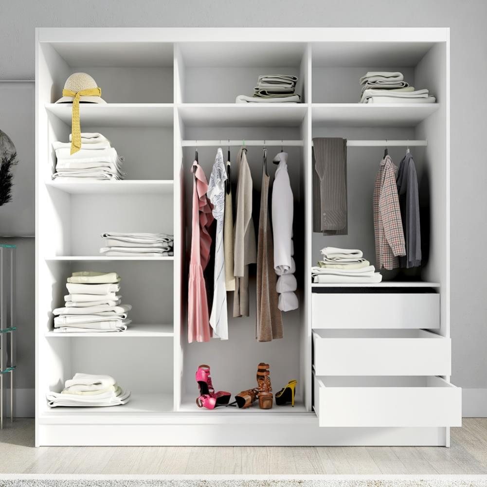 A&J MöbelLand GmbH Schiebetürenschrank TOP, 3-türig Schrank 200 cm mit Schubladen und Spiegel (TOP ANGEBOT! Geräumiger Schrank mit einer Breite von 200 cm und Spiegel, ideal zur Aufbewahrung von Kleidung und Accessoires. 3 Schubladen und viel Stauraum. TOP PRODUKT! Wählen Sie das ideale Modell für Ihr Schlafzimmer!, Inclusive 3 Schubladen) Breite: 200 cm, Höhe: 215 cm, Tiefe: 59,5 cm