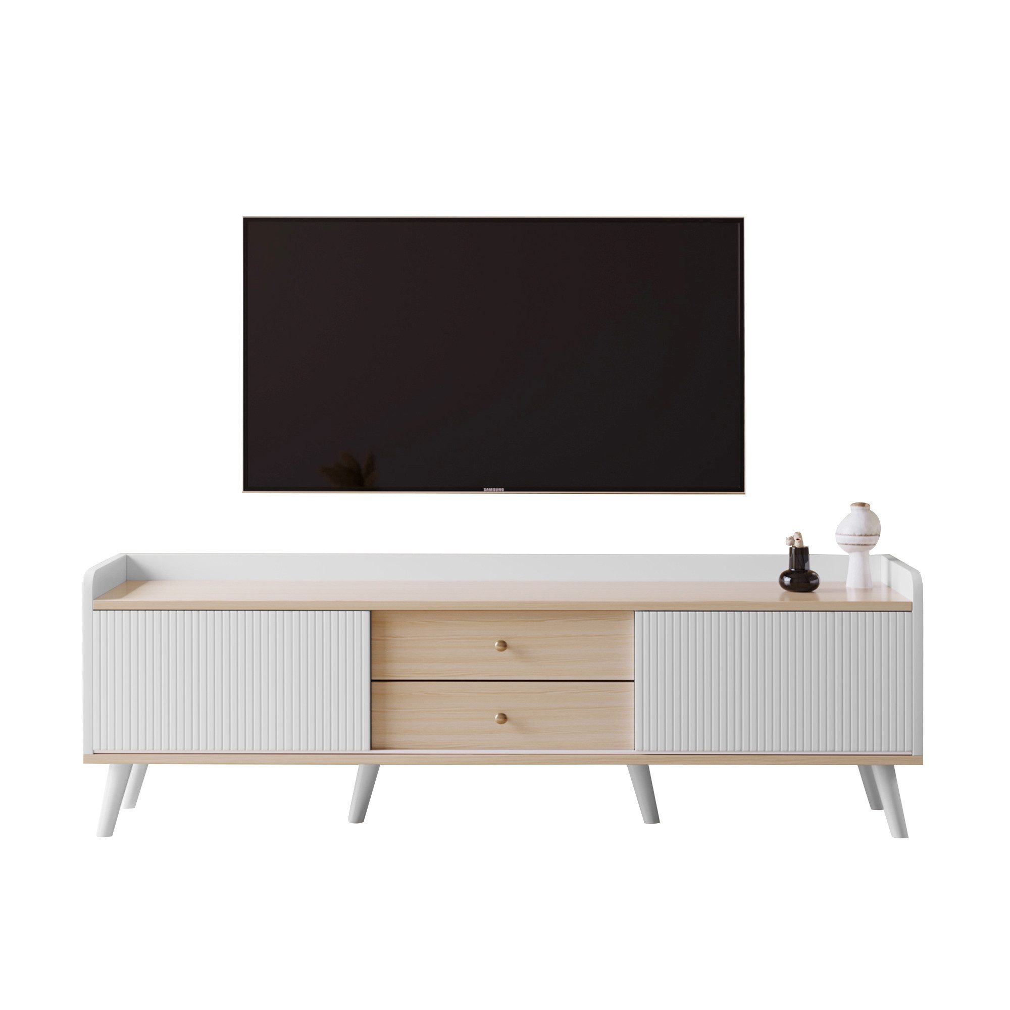 Merax Lowboard mit 2 Schubladen in Holzoptik und 2 Schiebetüren, TV-Board mit verstellbaren Einlegeböden, TV-Schrank, B: 160cm