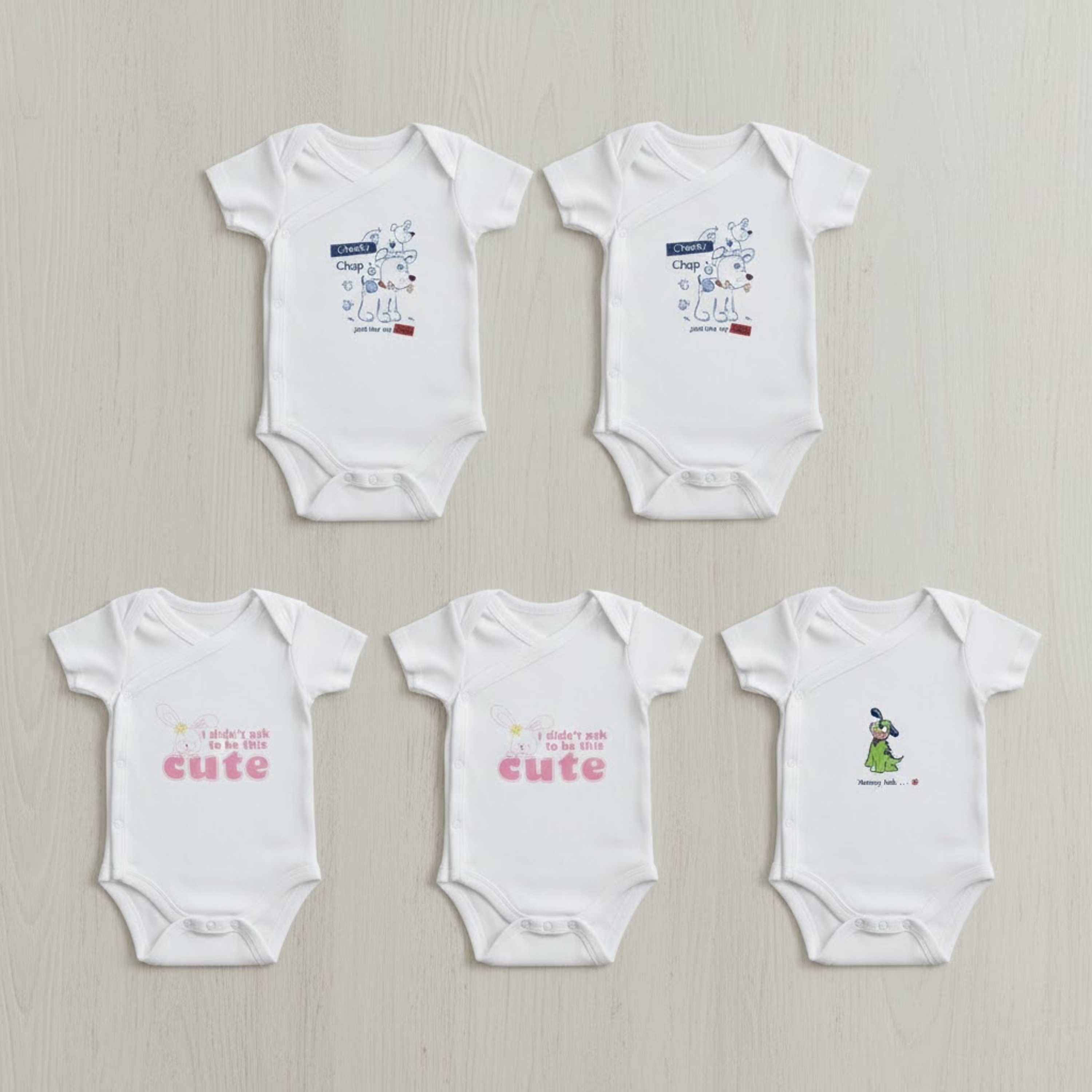 Cocain underwear Kurzarmbody 5 Stk. süsse Baby Body Säugling Wickel-Body 50 56 62 68 100 Baumwolle (5-tlg) Praktische Druckknopfverschlüsse am Bauch und Schrittbereich