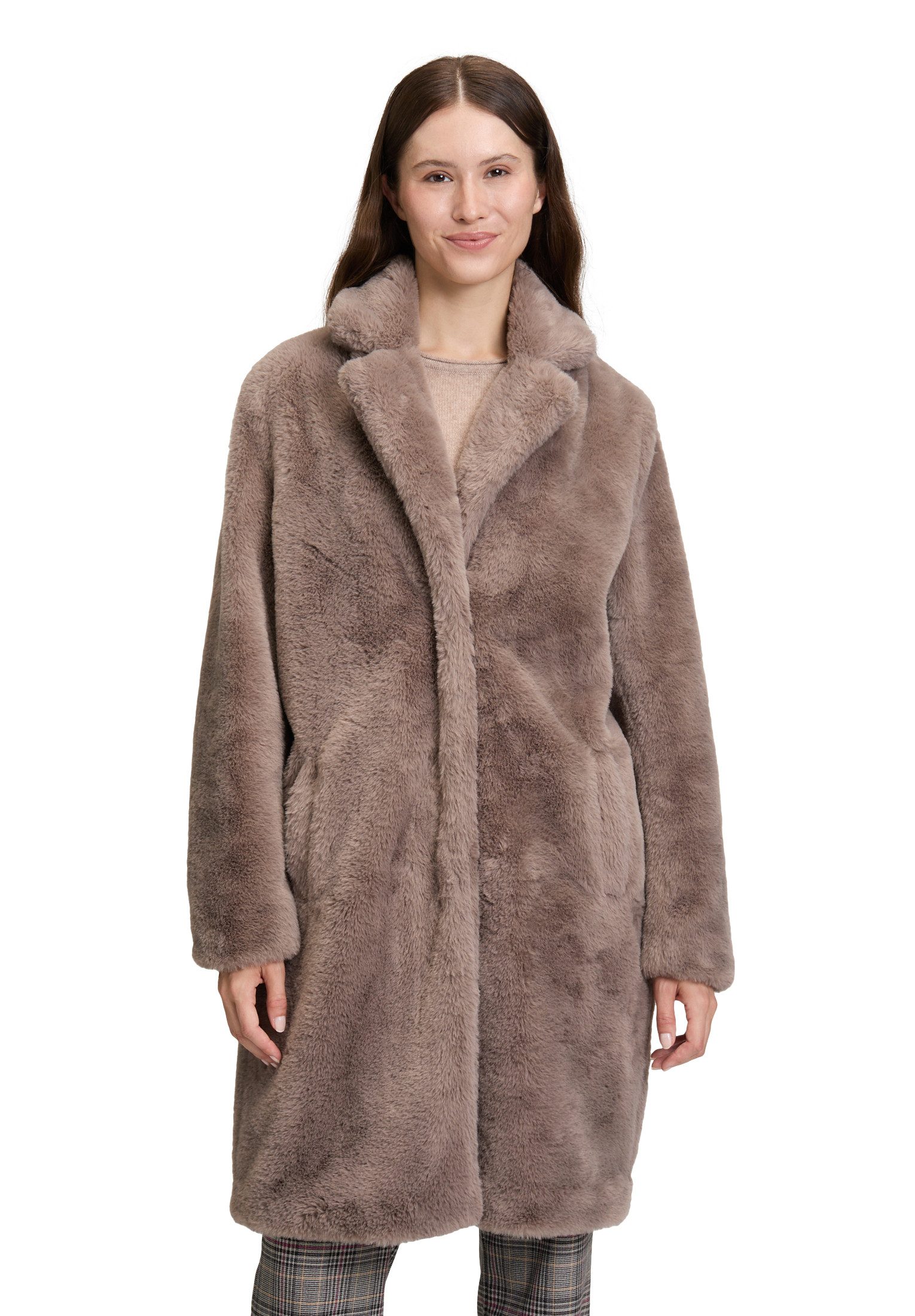 Cartoon Fellimitatmantel Damen Kunstfell-Jacke mit Reverskragen günstig online kaufen