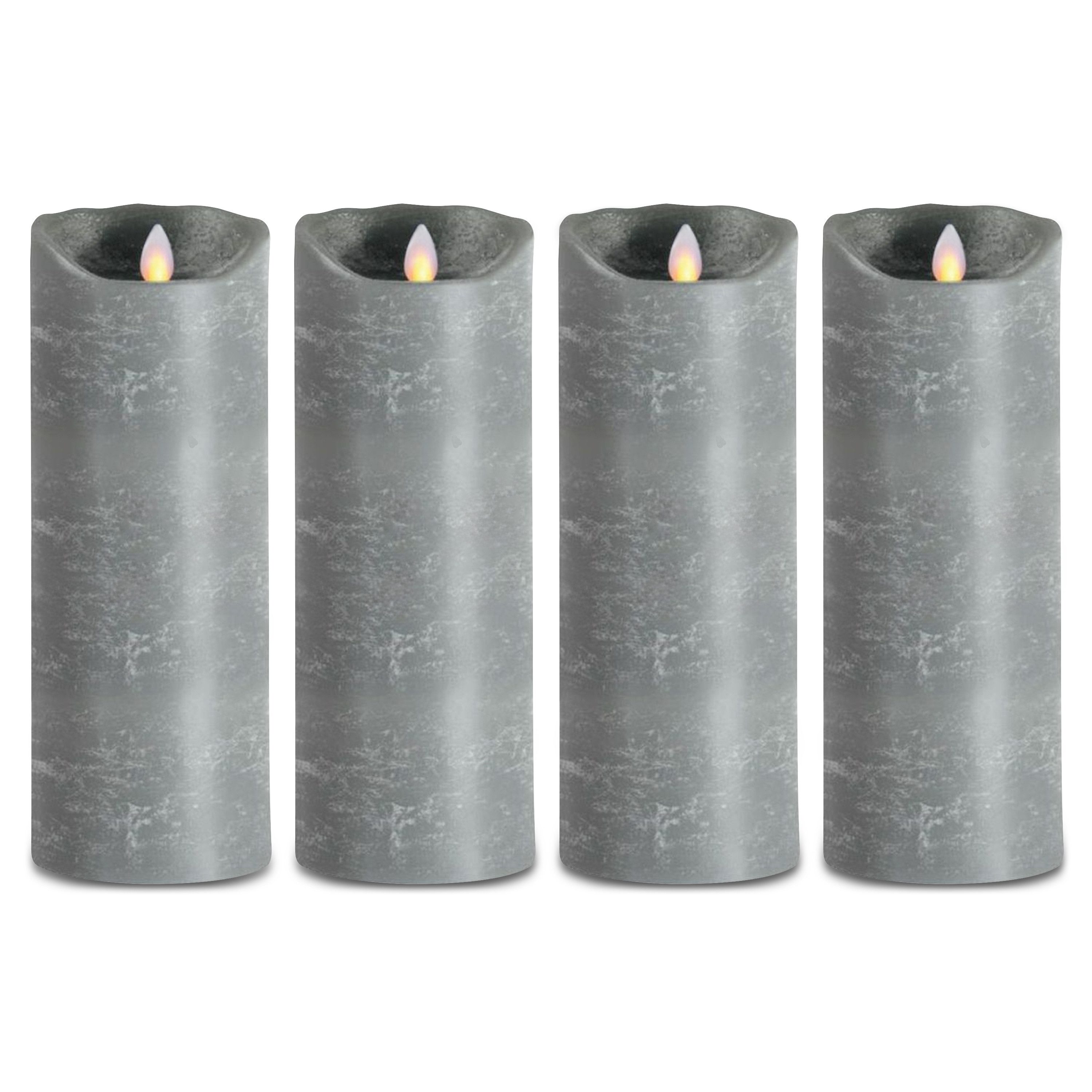 SOMPEX LED-Kerze 4er Set Sompex Flame LED Echtwachskerze grau 8x23cm mit Timer, warmweiß, fernbedienbar, integrierter Timer, Echtwachs