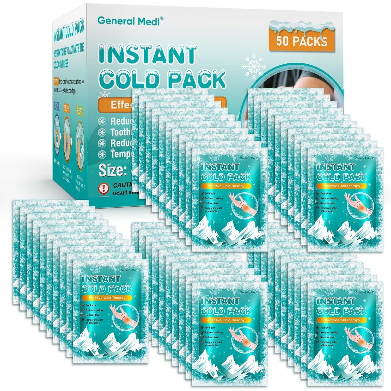 LuxusKollektion Kühlpad Kälte Sofortkompresse Einweg Kühlpack 50 Stück 50 Packs (10.2 x 14 cm)