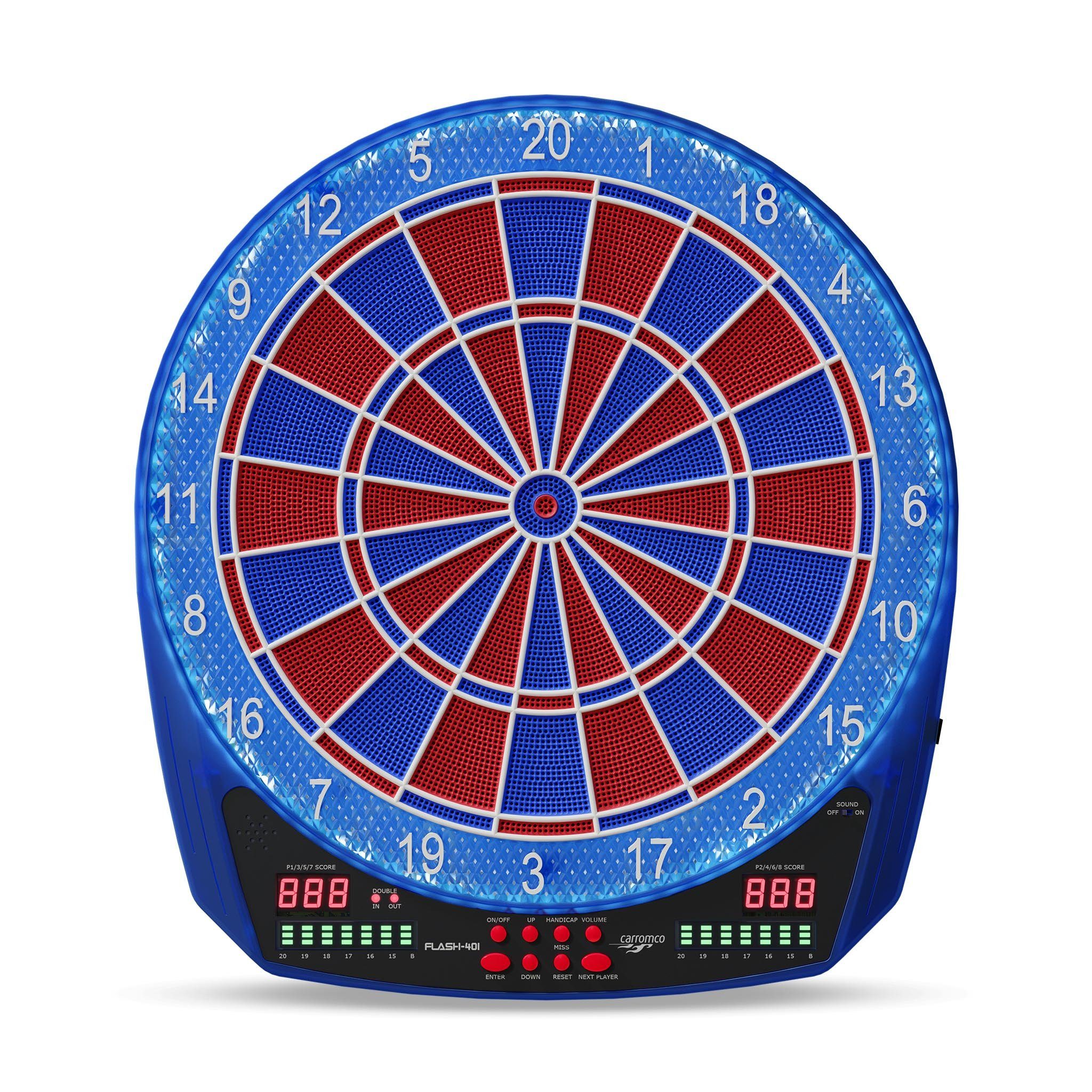 Carromco Dartscheibe FLASH-401, elektronisches Dartboard, (Set, mit Dartpfeilen), 2-Loch Abstand, 35 Spielen und 584 Varianten inkl. Cricket