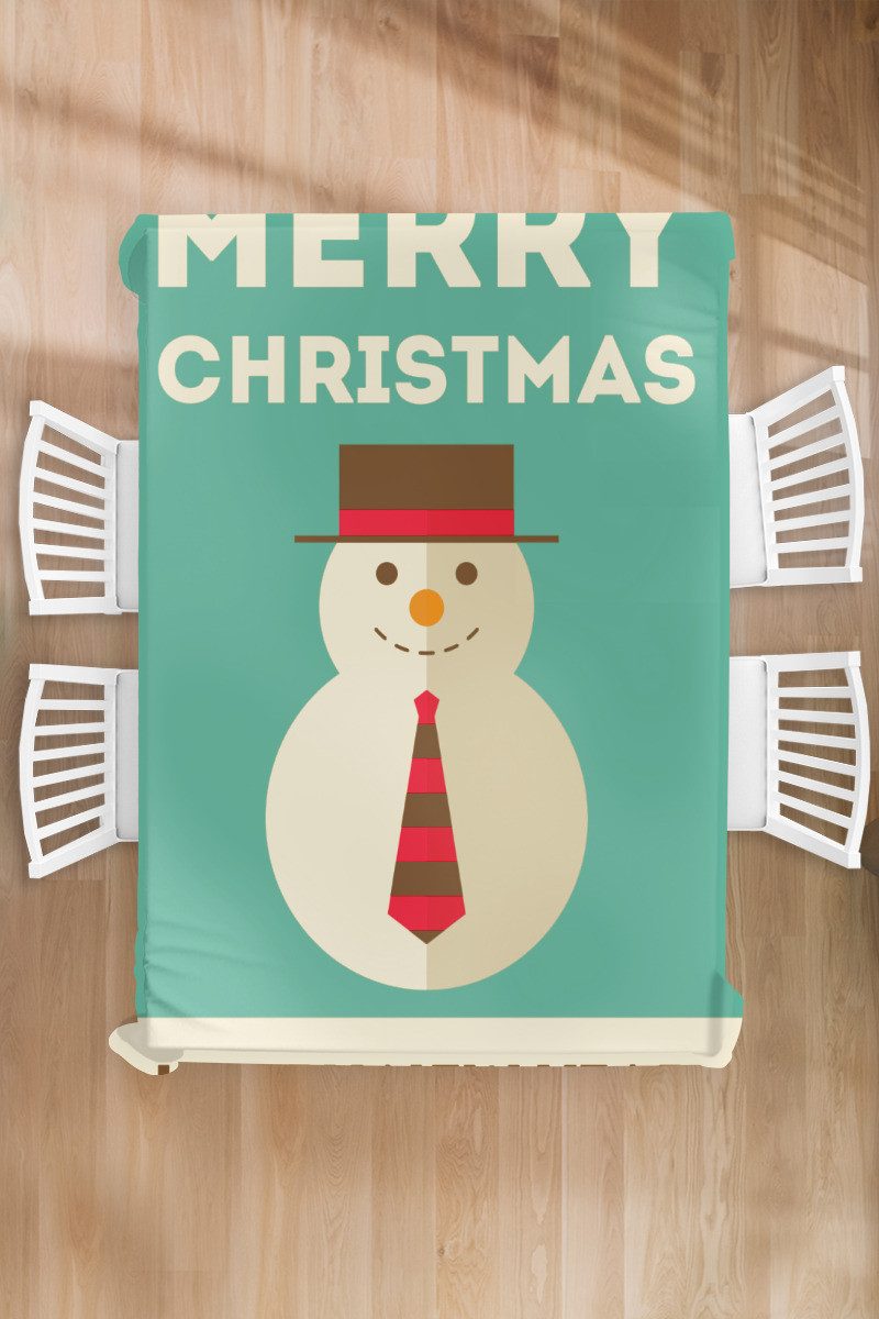 MuchoWow Tischdecke Illustration - Schneemann - Weihnachten - Zitate - Frohe Weihnachten u, Gartentischdecke und indoor, Wetterfest, Abwaschbar, 150x220 cm