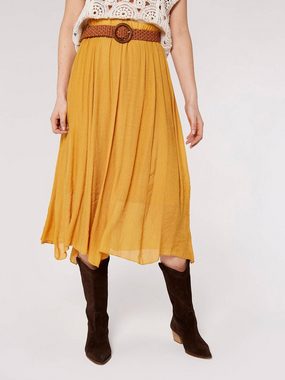 Apricot Midirock Shimmer Crinkle Belted Skirt, mit Flechtgürtel