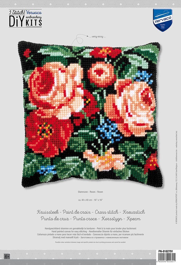 Vervaco Kreativset Vervaco PN-0182791 Kreuzstichkissenpackung Rosen, (Set, Vervaco embroidery Kit), Made in Europe