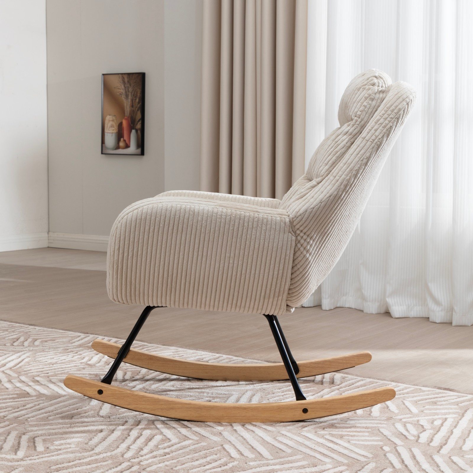 REDOM Schaukelstuhl Design-Ruhesessel – weiche Polster & sanfte Schaukelbewegung (Beige, 74×94×96 cm, für moderne Räume, 1 St), stabiler Stand, pflegeleicht, moderne Optik