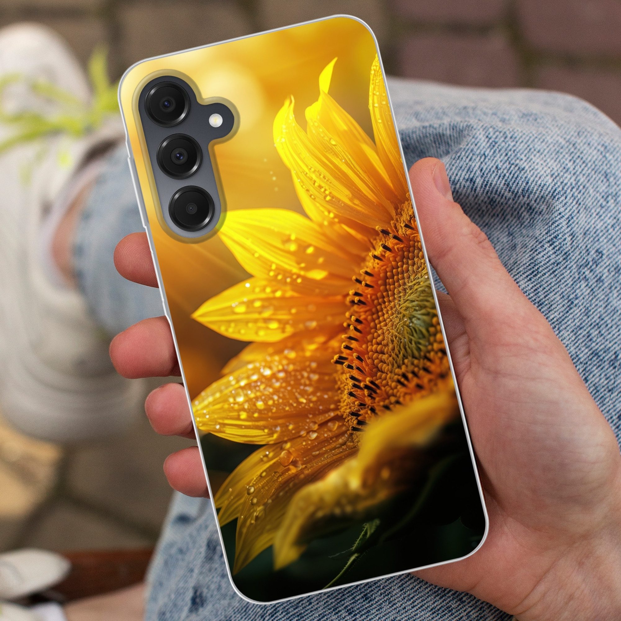 MuchoWow Handyhülle für Samsung Galaxy A16 5G Sonnenblume - Tautropfen - Gelb - Sonnenlich, Phone Case, Silikon, Schutzhülle Dünn