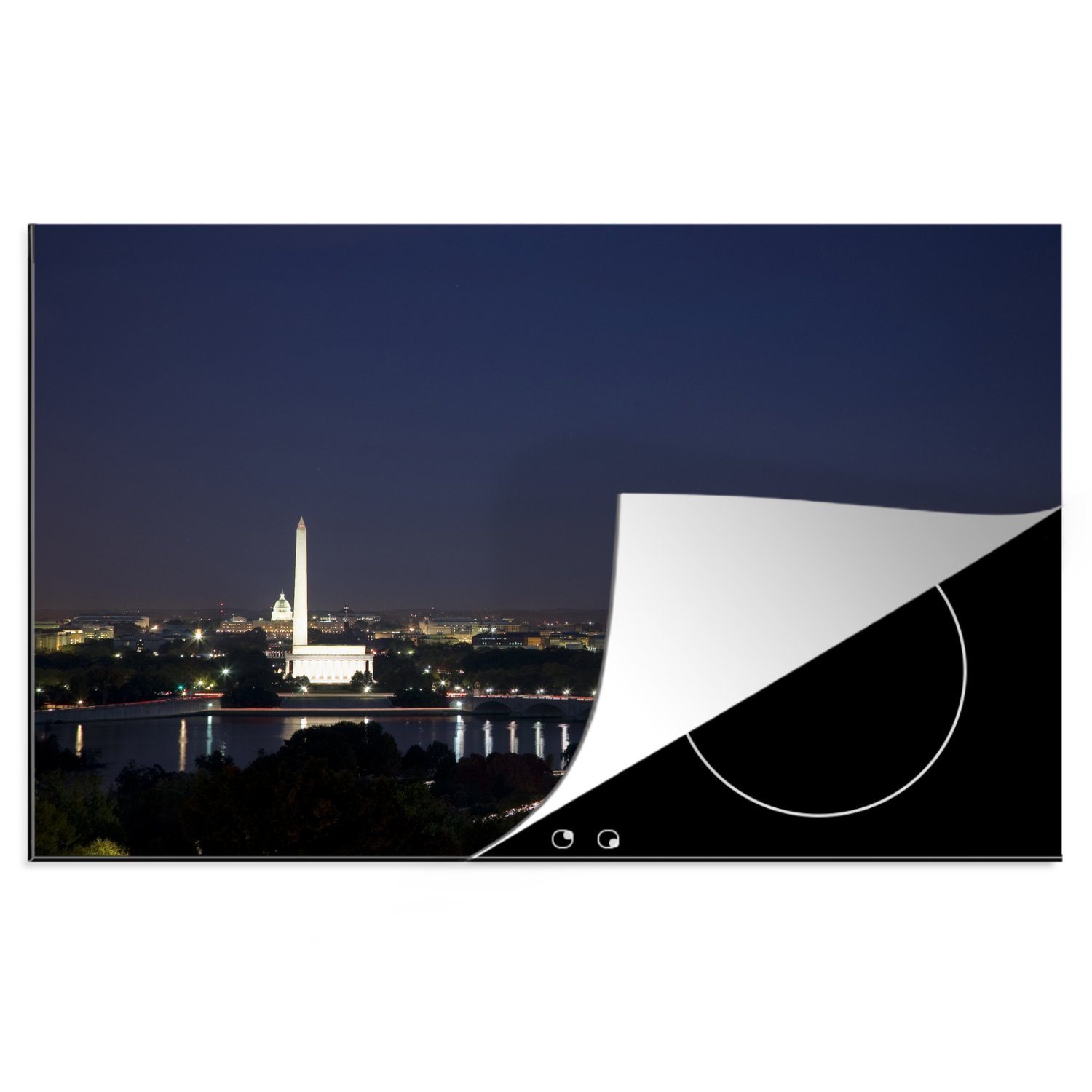 MuchoWow Herdblende-/Abdeckplatte Skyline von Washington DC bei Nacht, Vinyl, (1 tlg), 81x52 cm, Induktionskochfeld Schutz für die küche, Ceranfeldabdeckung