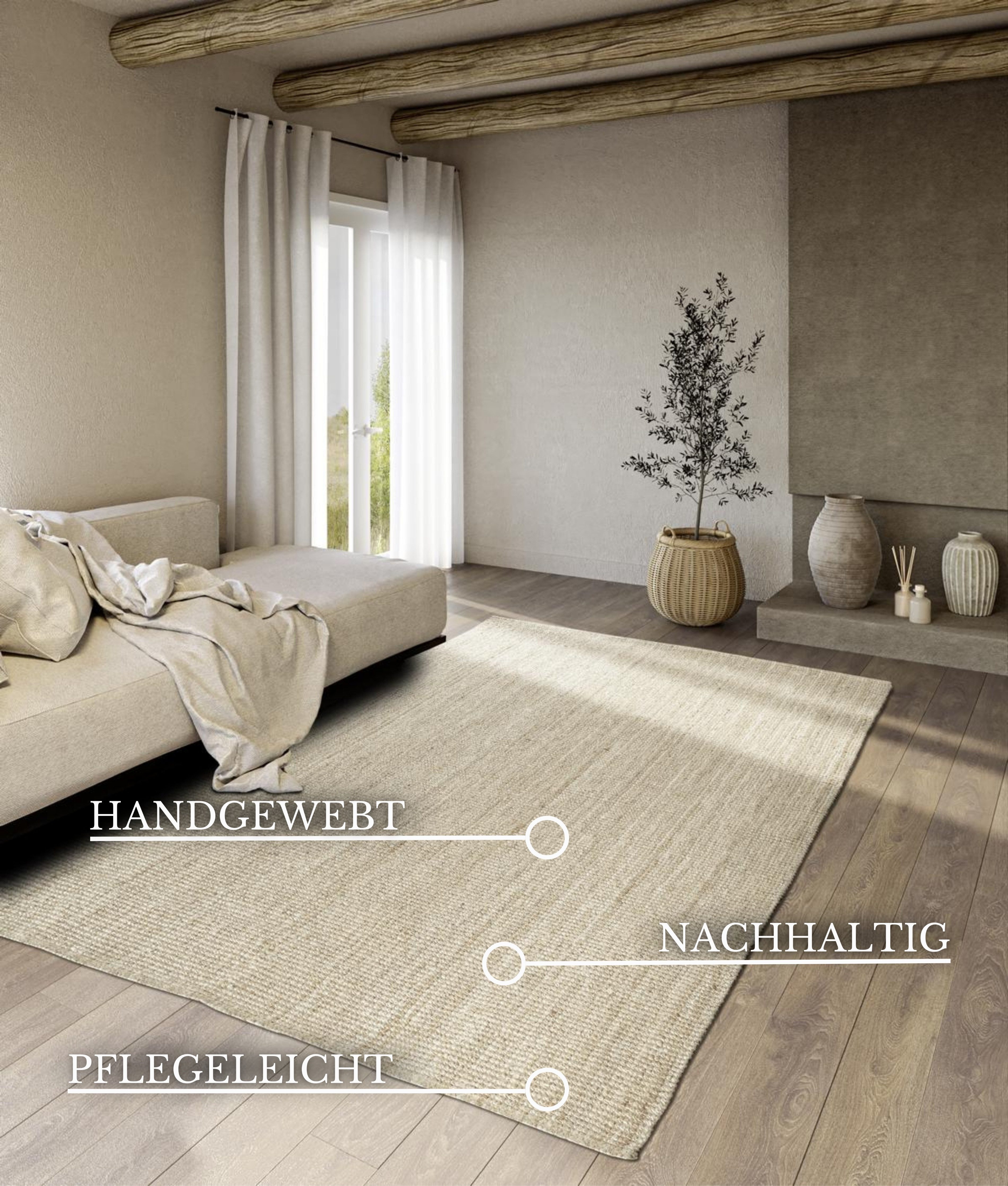 Villeroy & Boch Teppich Rosalie Juteteppich, rechteckig, Höhe: 10 mm, Läufer, 100% Jute, Natur, Wohnzimmer, Esszimmer, Schlafzimmer, GRS
