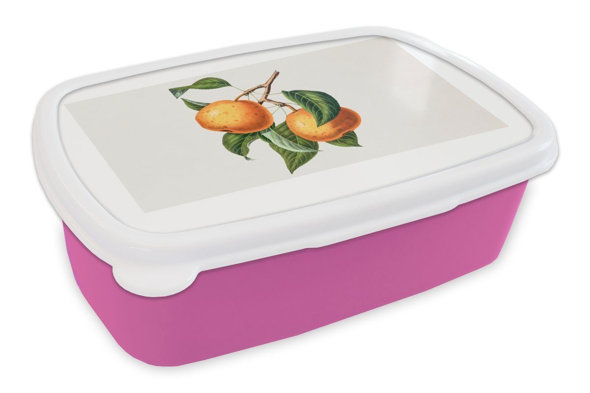 MuchoWow Lunchbox Orange - Blatt - Pflanze, Kunststoff, (2-tlg), Brotbox für Erwachsene, Brotdose Kinder, Snackbox, Mädchen, Kunststoff rosa