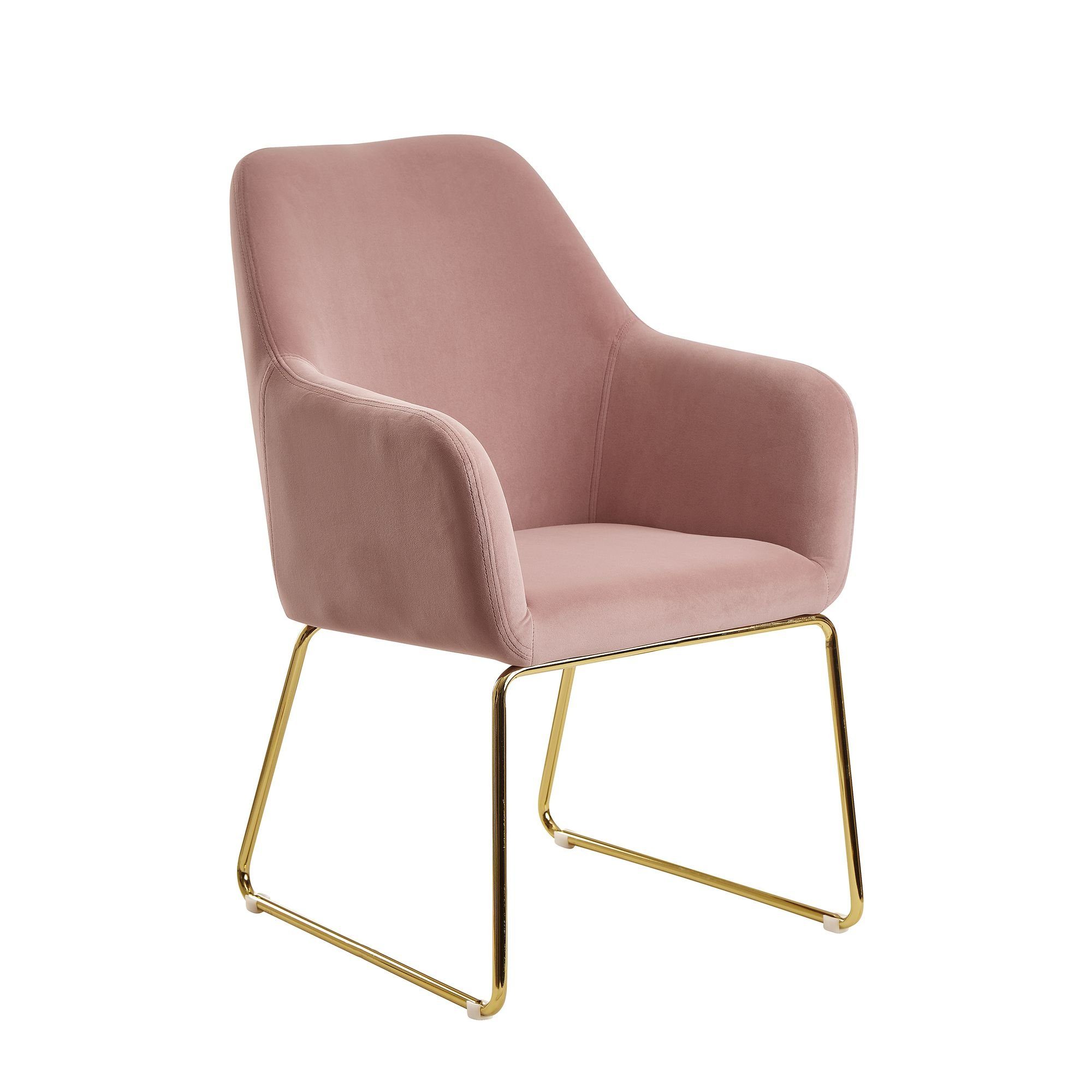 möbelando Esszimmerstuhl Esszimmerstuhl Samt Rosa Küchenstuhl mit goldenen Beinen, Schalenstuh, 45 cm (L)