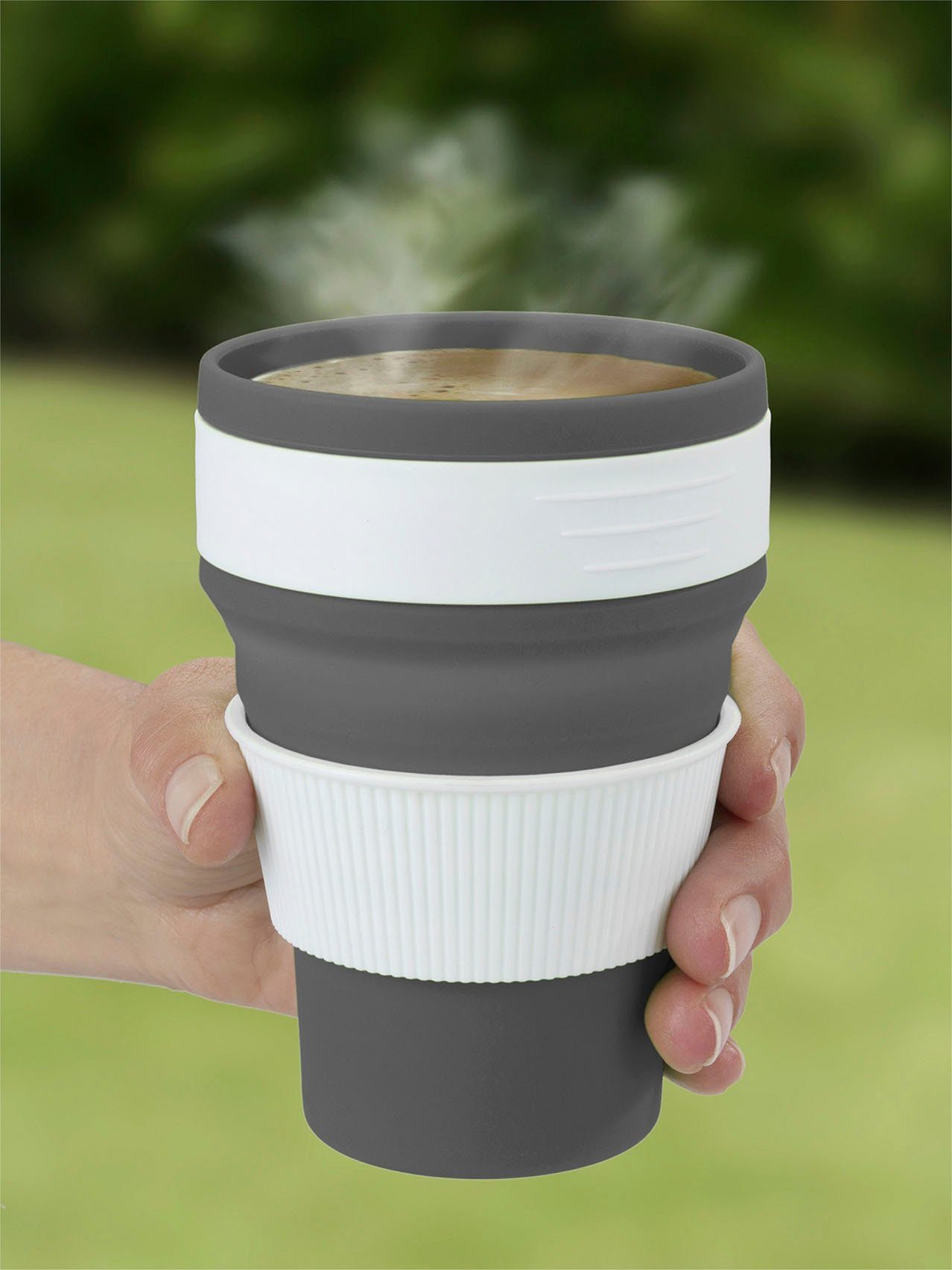Premium, Coffee-to-go-Becher faltbar, Silikon, je 2-teilig Kunststoff, 350 ml, Maximex