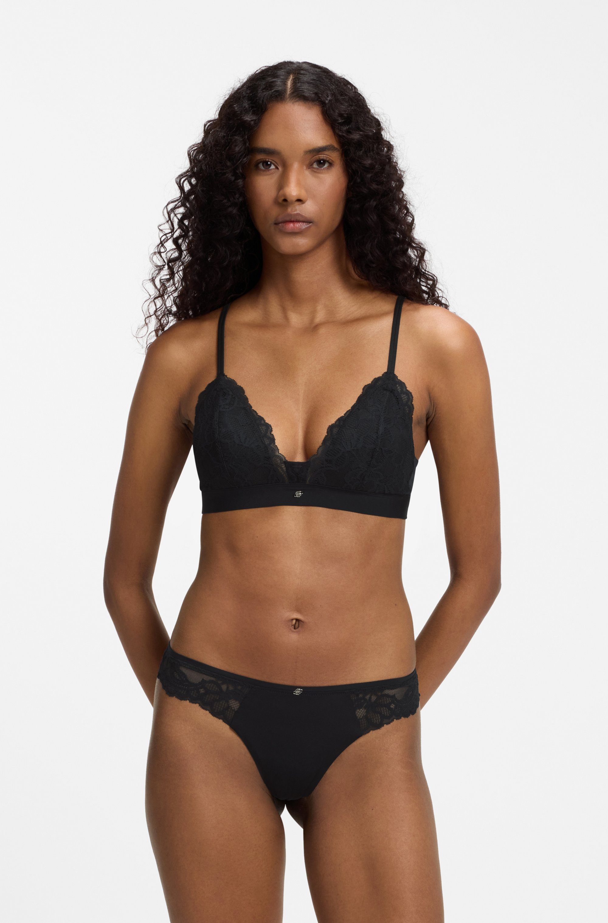 BOSS Bralette BLOSSOM Premium Spitzen-Bralette mit plissiertem Mesh