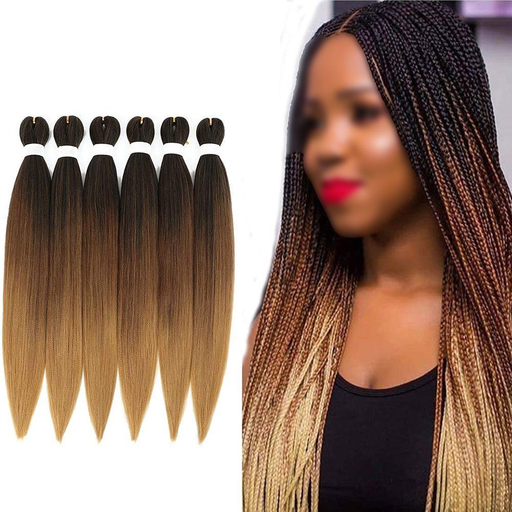 Sarfly Toupet Pre-stretched Braiding Haar Ombre braun 26 Zoll 6 Packs
