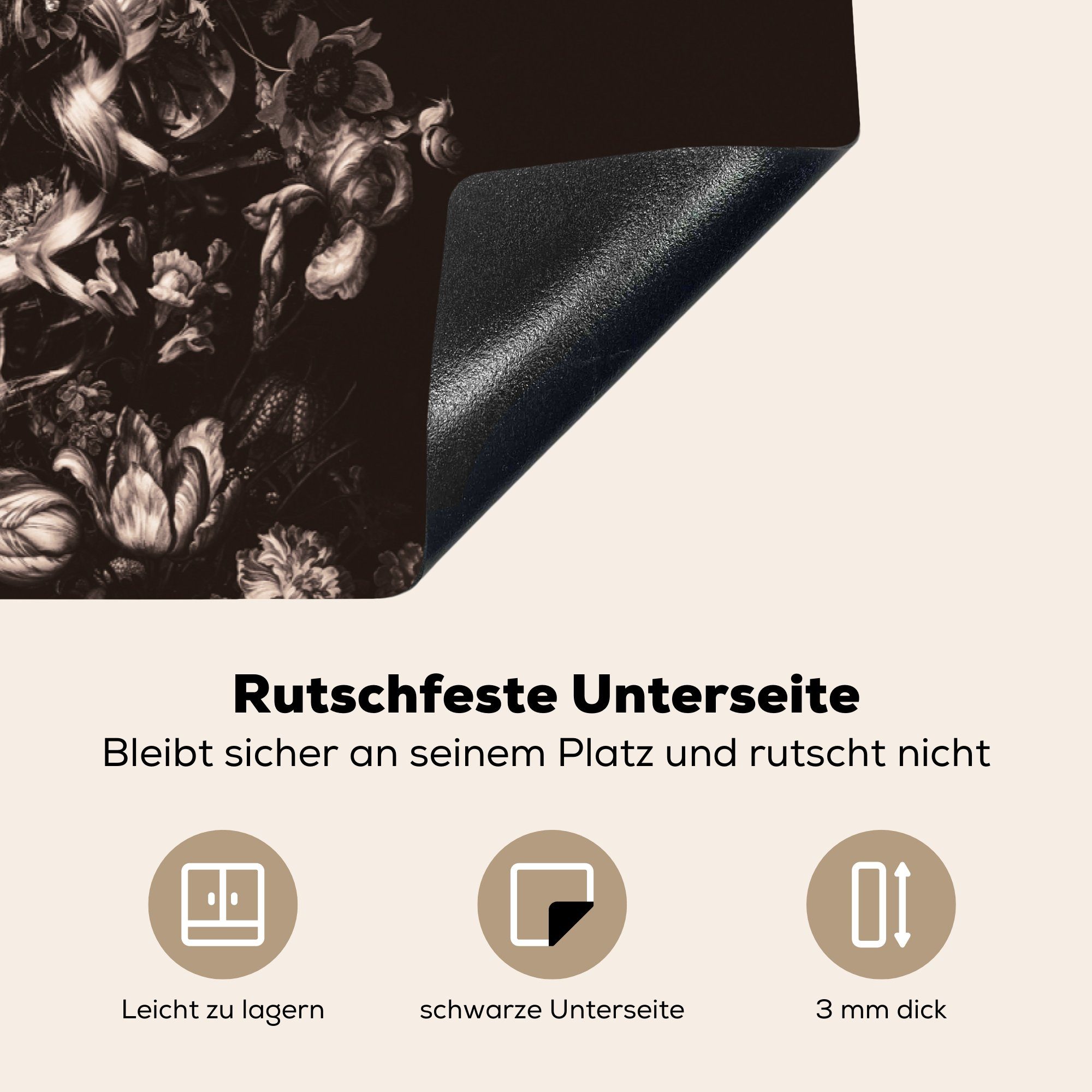 cm, Frau Blume - Schutz Vinyl, MuchoWow 81x52 die - küche, Luxus, Herdblende-/Abdeckplatte Ceranfeldabdeckung für (1 tlg), Induktionskochfeld