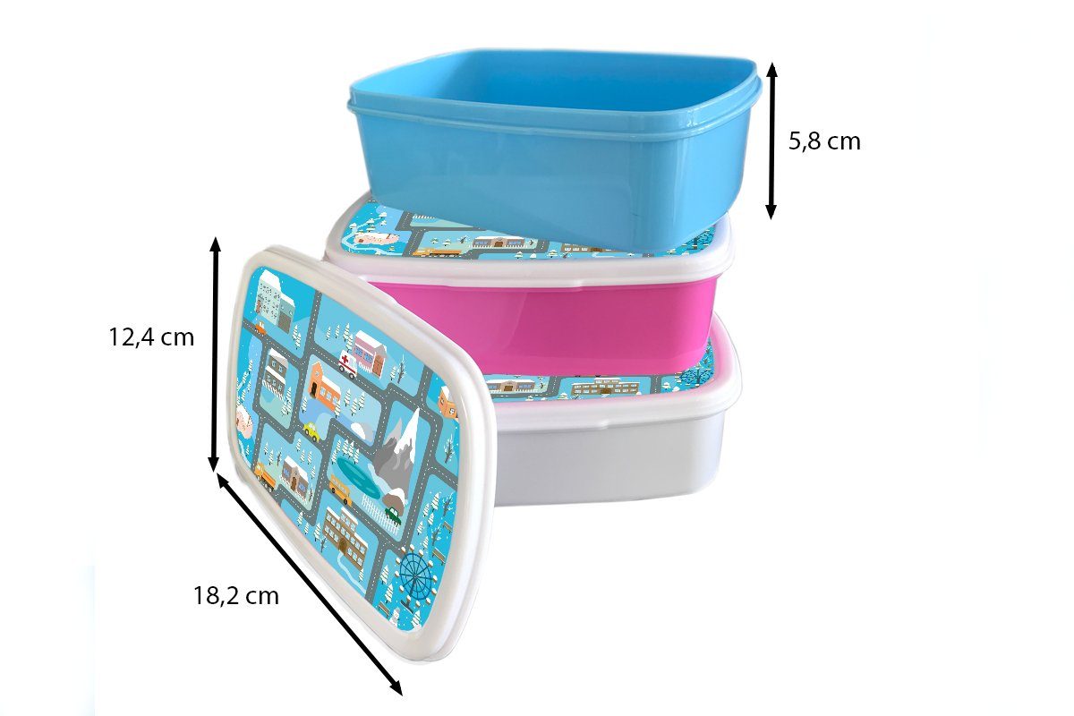 MuchoWow Lunchbox Krankenwagen für Kinder - Blau, Schnee - (2-tlg), Mädchen Berge Erwachsene, und - Jungs Brotdose, Kunststoff, und für Brotbox weiß