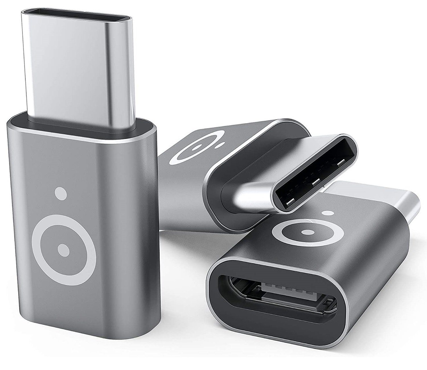 Pazzimo 3x Adapter micro-USB auf USB-C Konverter Smartphone-Kabel, USB-C, Micro-USB, Aluminium, für Handy, Smartphone, Tablet, Notebook, PC, Kabel etc.