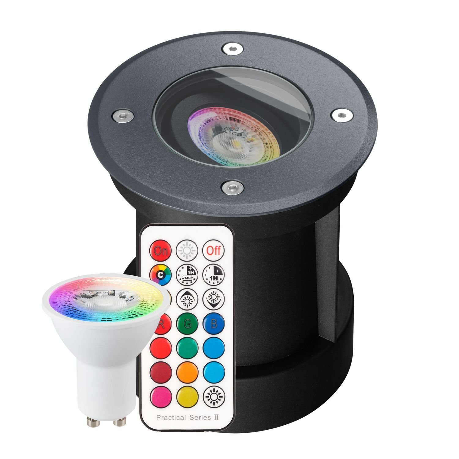 RAL7016 RGB Einbaustrahler mit - LED Fernbedienung Set Bodeneinbaustrahler - LED LEDANDO Wa RGB +