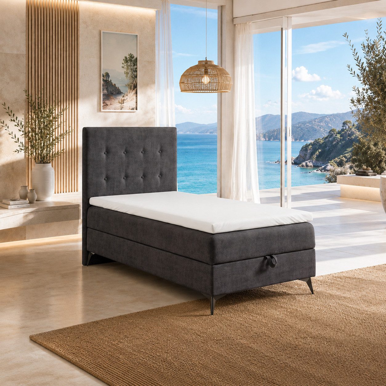 Best for Home Boxspringbett K15 Single SLIM mit Bettkasten & Bonellfederkern, Topper H3 (Boxspringbett Set, 1-St., 70x200 80x200 90x200 100x200 cm), mit oder ohne Topper, Flexible Liefermöglichkeiten, Handwerksqualität
