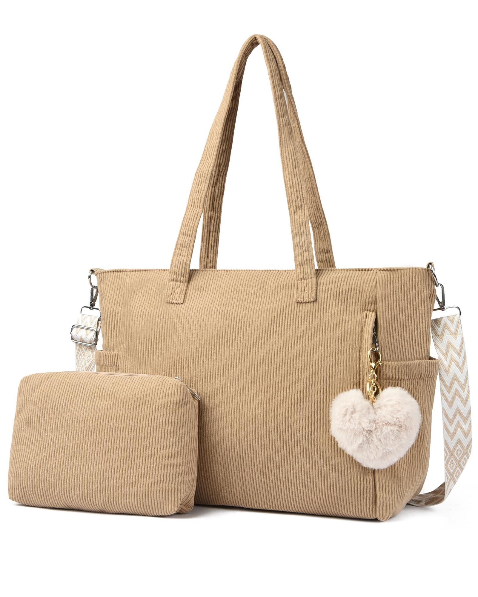 Cachito Schultertasche Damen Umhängetasche Groß Shopper Handtasche Cord Tote Bag Reisetasche, für Arbeit Büro Reisen Einkaufen Schule Strand