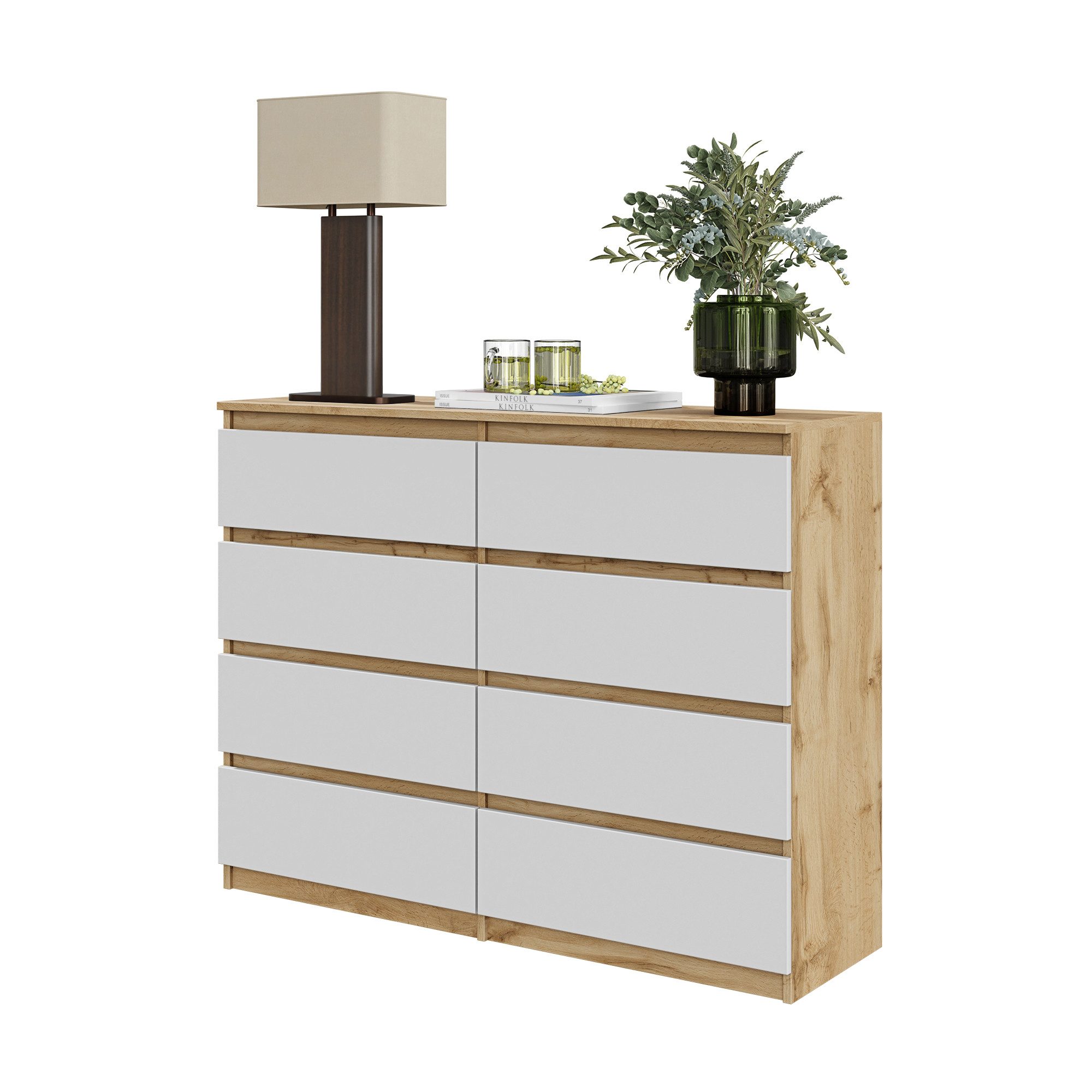 Kommode GABRIEL 8 Schubladen-Votan Eiche H92cm B120cm T33cm