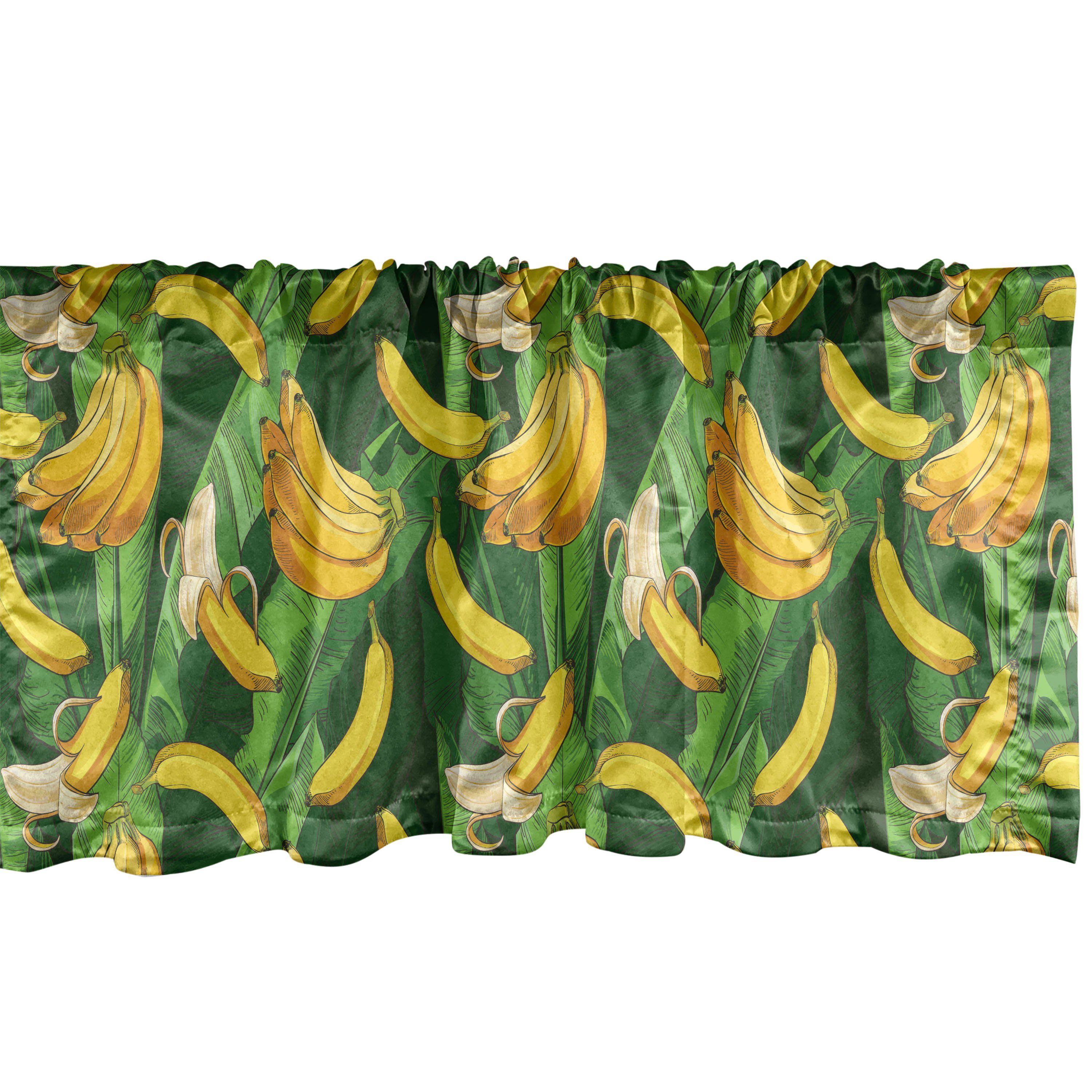 Scheibengardine Vorhang Volant für Küche Schlafzimmer Dekor mit Stangentasche, Abakuhaus, Microfaser, Exotisch Bananen-Frucht-Palmblätter