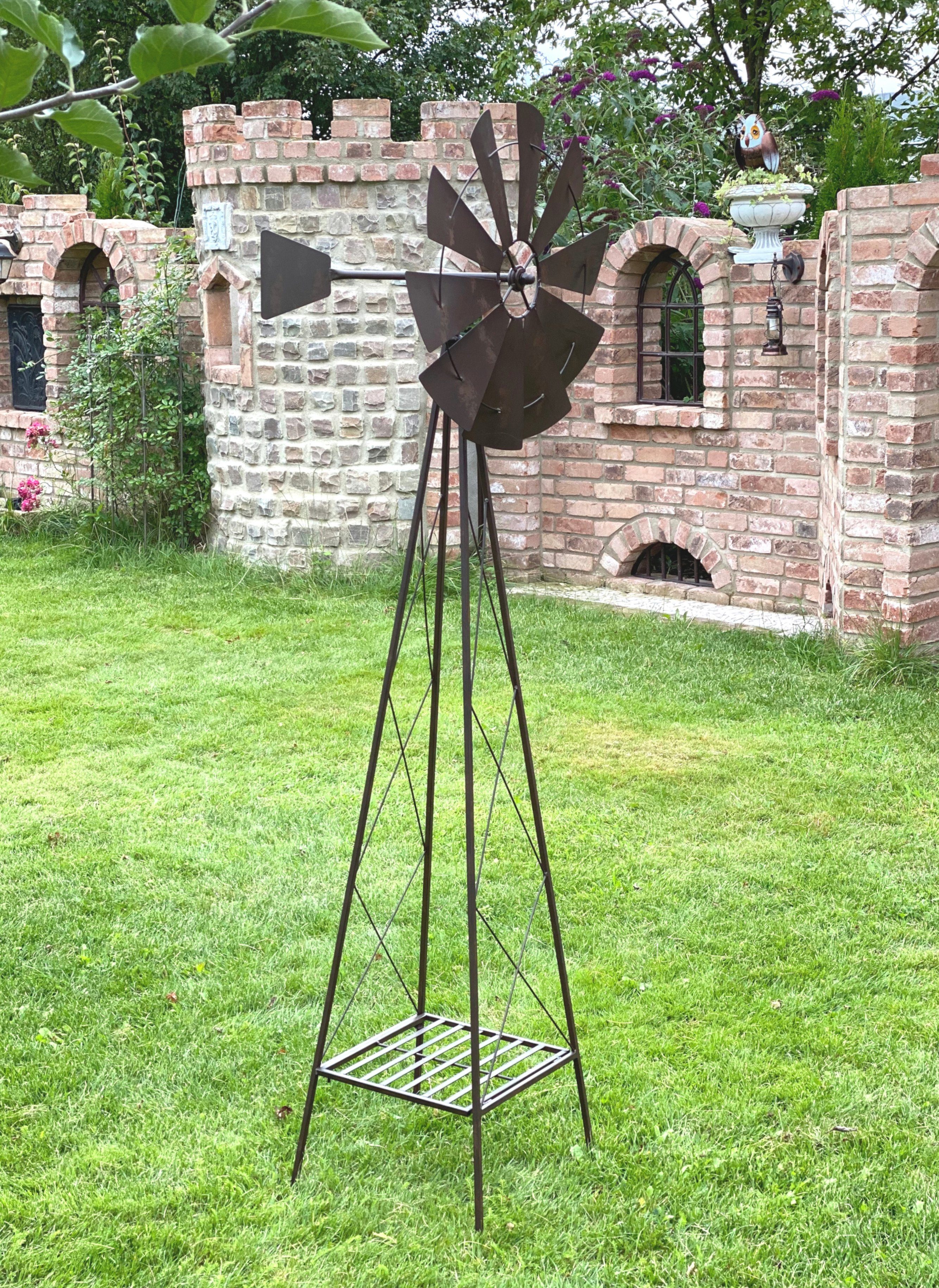 Garten Braun Deko-Windrad Metall DanDiBo Windmühle 170 Bodenstecker Wetterfest Gartendeko Gartenstecker kugelgelagert 96019 Windrad cm Windspiel