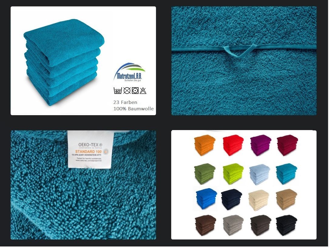 MatratzenL.A.B® Duschtücher 70x140 cm Rimini 500 g/m² Blauer Schwan®, 100% Baumwolle (Duschtücher), Badetücher, Frotee, 23 Farben, mit Aufhänger, einzeln verpackt