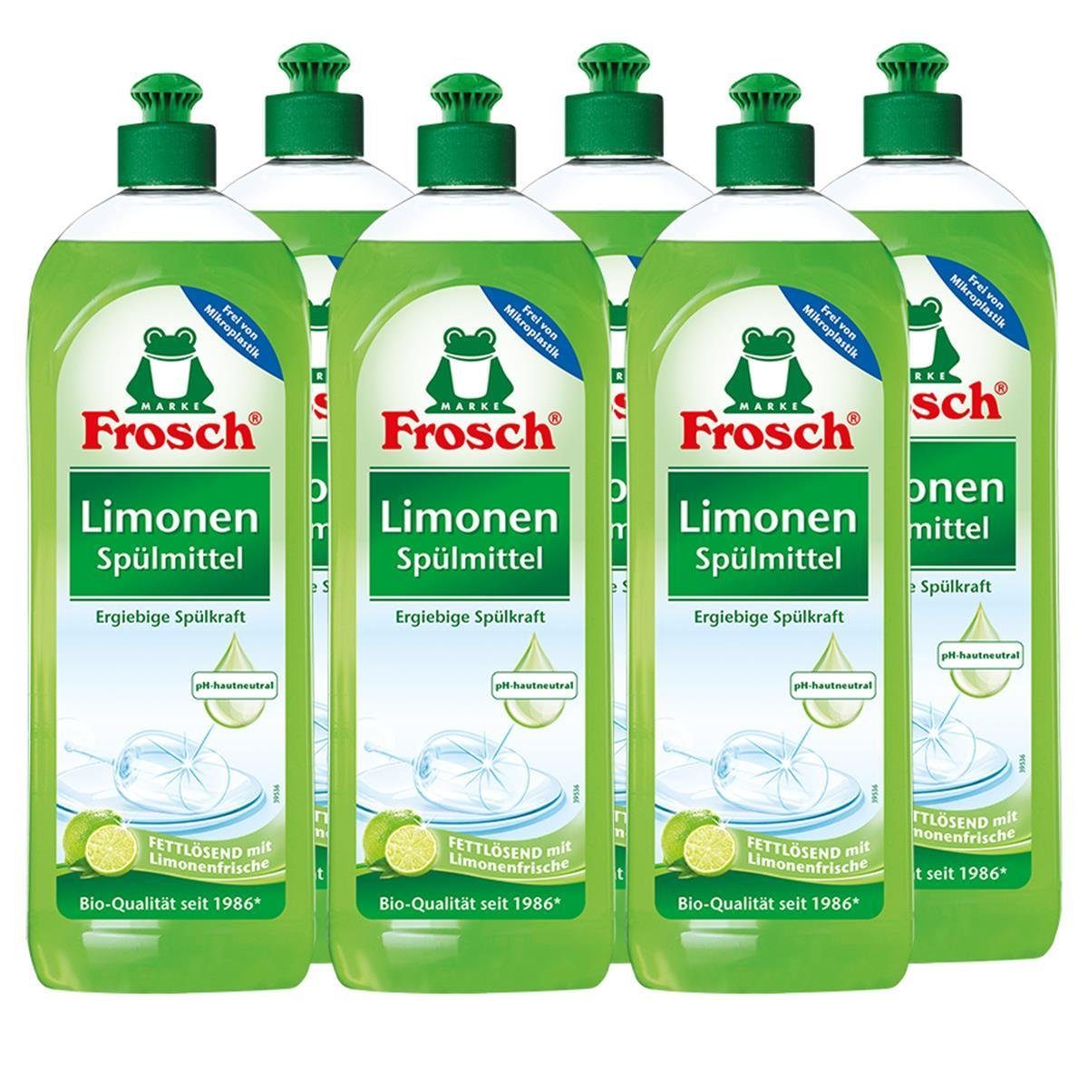 FROSCH 6x Frosch Spülmittel 750 ml mit fettlösenden Limonen-Extrakten Geschirrspülmittel
