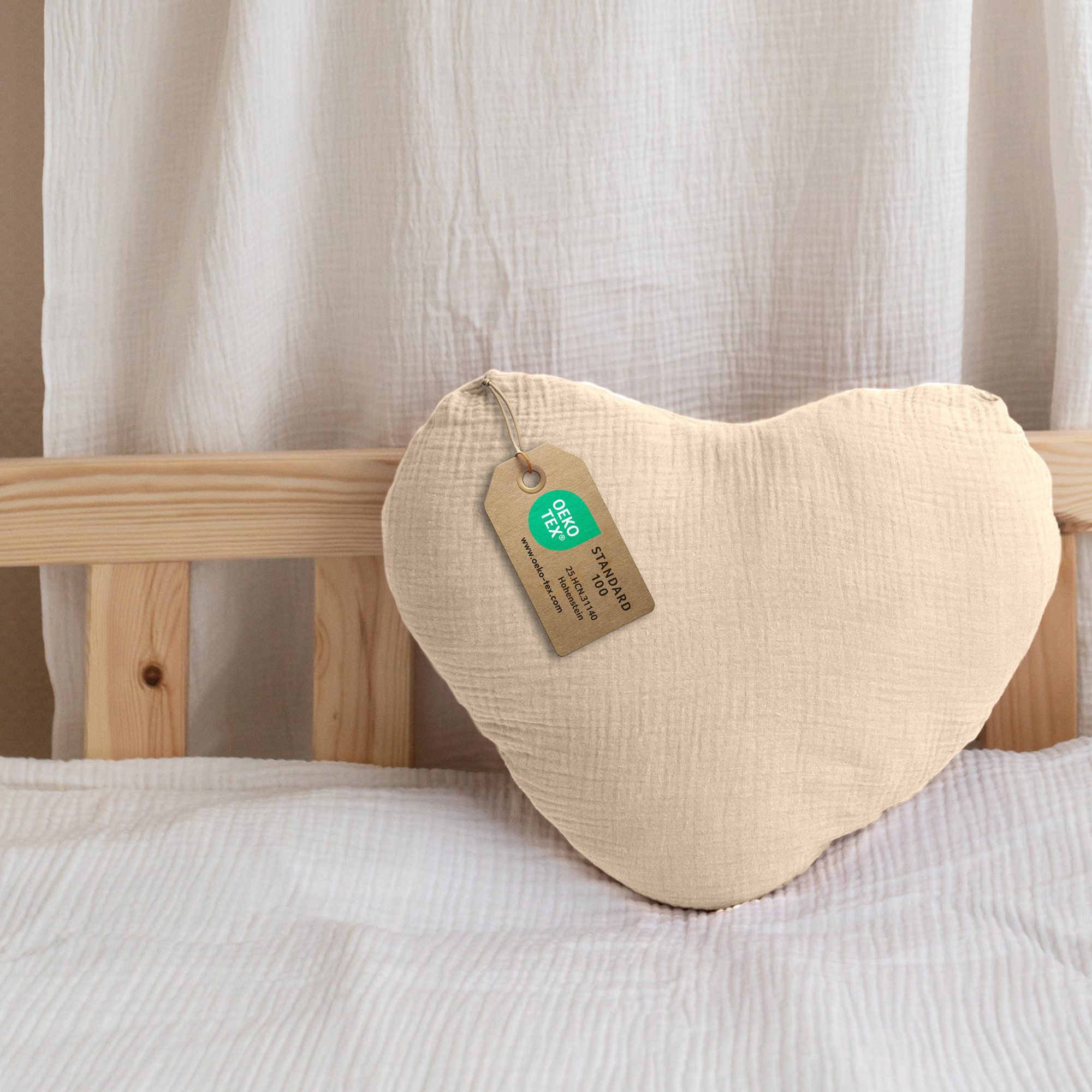 lilimaus Dekokissen Kuschelkissen Herz & Stern aus Musselin fürs Kinderzimmer, Kuschelkissen mit & ohne Füllung - passend zu Betthimmel & Bettwäsche