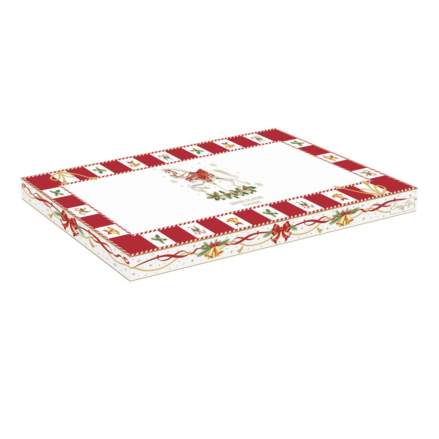 EasyLife Kuchenplatte Christmas Tale, Porzellan, Handwäsche, Mehrfarbig, Schaukelpferd, H: 2.5cm