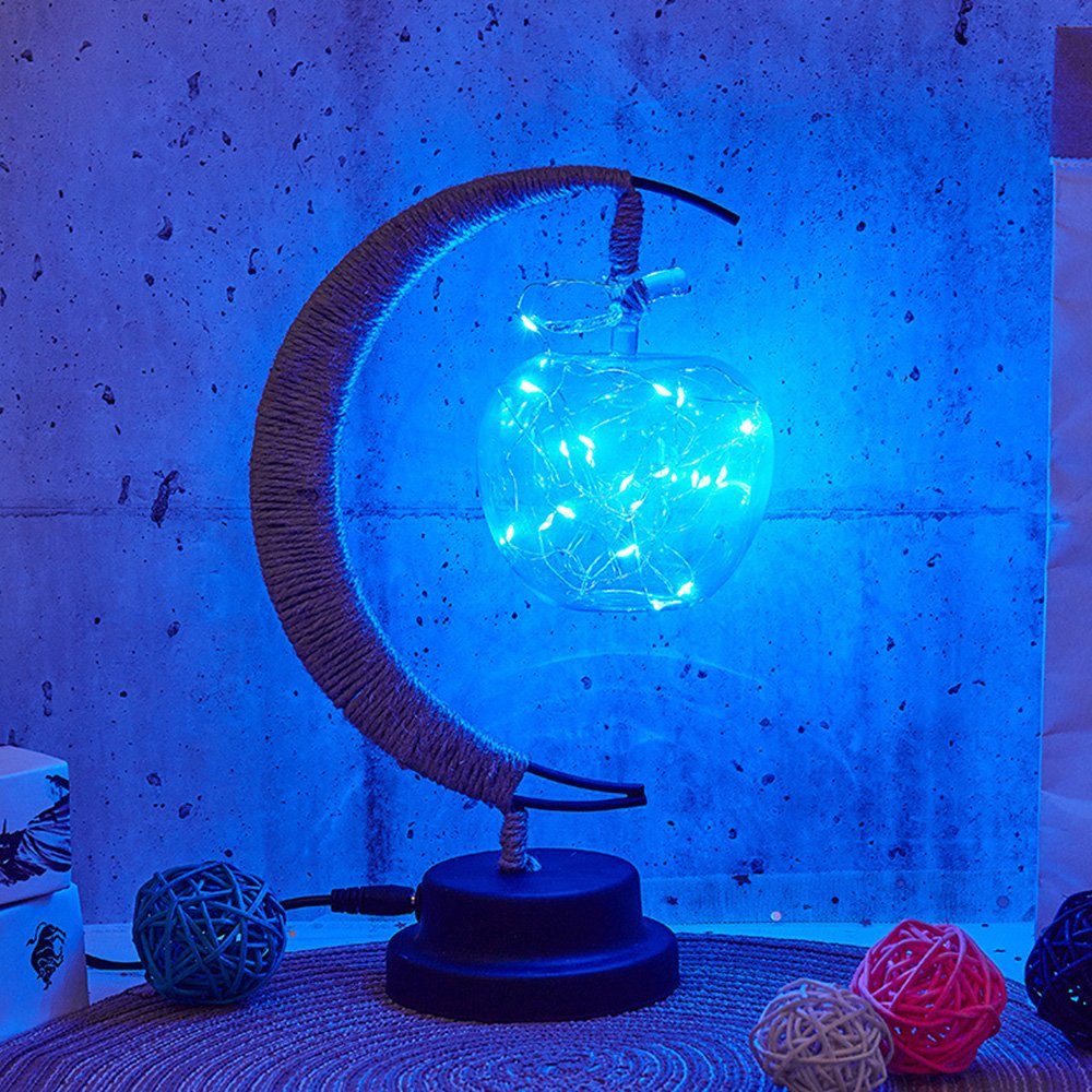 Rosnek LED Warmes Glas für Nachtlicht Mehrfarbig, Led Dekolicht, Haus Weihnachten USB-betrieben, Dekolicht, Lila, LED Ramadan Kupferdraht, Apfel mit Blau, Weiß