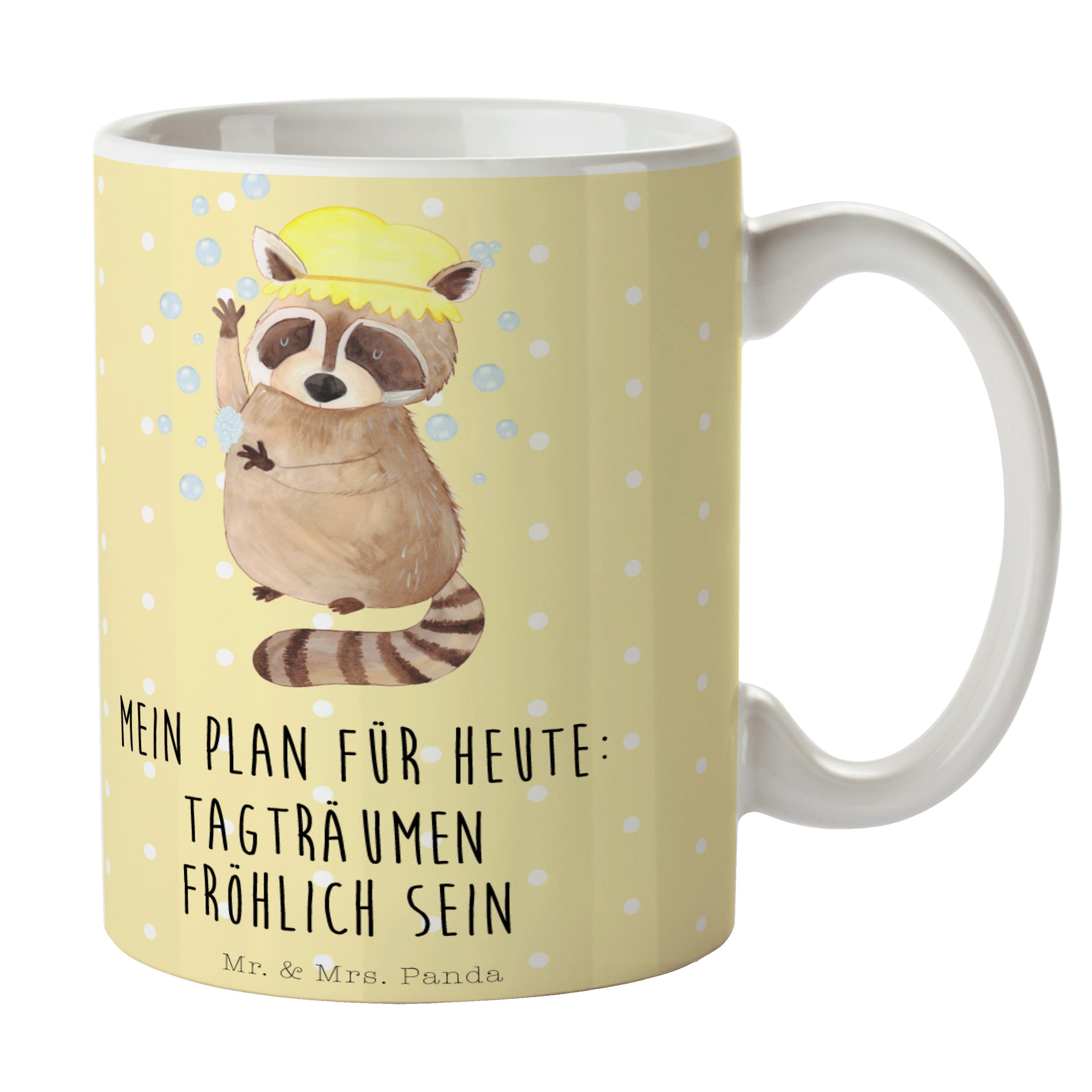 Mr. Tasse & Tasse Panda Mo, Pastell Waschbär Mrs. - Tagträumen, - Keramik Kaffeetasse, Gelb Geschenk,