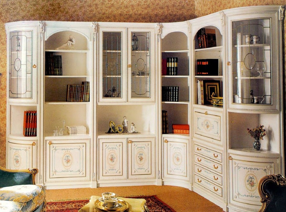 Casa Padrino - Qualität Eckschrank Italy Erstklassische Barock / Eckschrank Schrank / Luxus Made - - Massivholz Barock Gold in Wohnzimmer Mehrfarbig Weiß Möbel Wohnzimmer - Barock