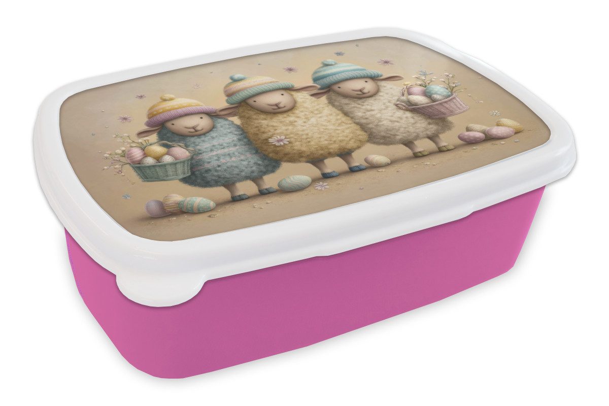 MuchoWow Lunchbox Schafe - Eier - Pastellfarben - Ostern, Kunststoff, (2-tlg), Brotdosen, Lunch Box, Brotbox für Kinder und Erwachsene